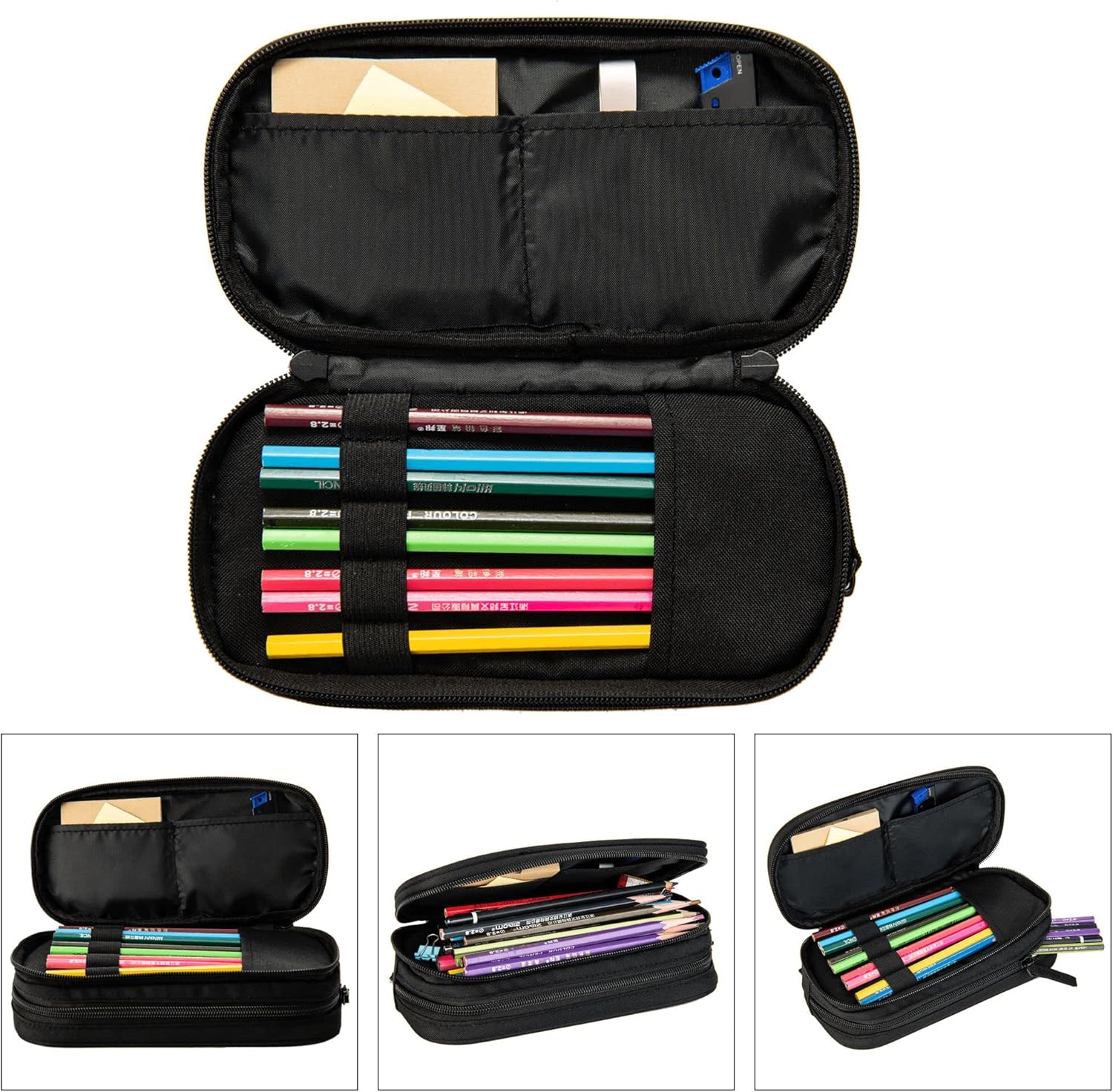 Juego de mochila de 3 piezas para niños y niñas (bolsa escolar + estuche + combinación de bolsa de almuerzo), Negro -, Mochila, viaje