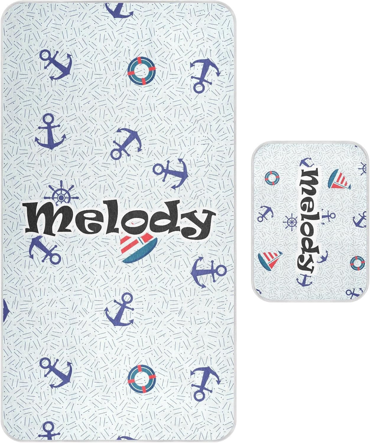 Custom Sailboat Anchor Marine Crib Mattress Protector Pad for Boys Girls Baby Ice Silk Mat Bed Kids Bed & Crib Protection Cooling Mattress Topper