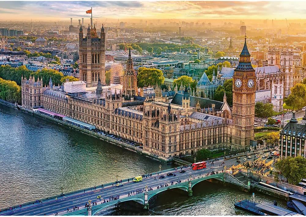 Trefl Palace of Westminster, Londres, Inglaterra, rompecabezas de 1000 piezas Prime de cartón grueso de 27 x 19 pulgadas, BIO, ECO, entretenimiento
