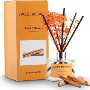 Sweet Memoir Juego de difusor de varillas prémium con flores preservadas y palo de algodón sándalo, difusor de aceite aromático de 6.7 onzas para Sweet Memoir Juego de difusor de varillas prémium con flores preservadas y palo de algodón sándalo, difusor de aceite aromático de 6.7 onzas para