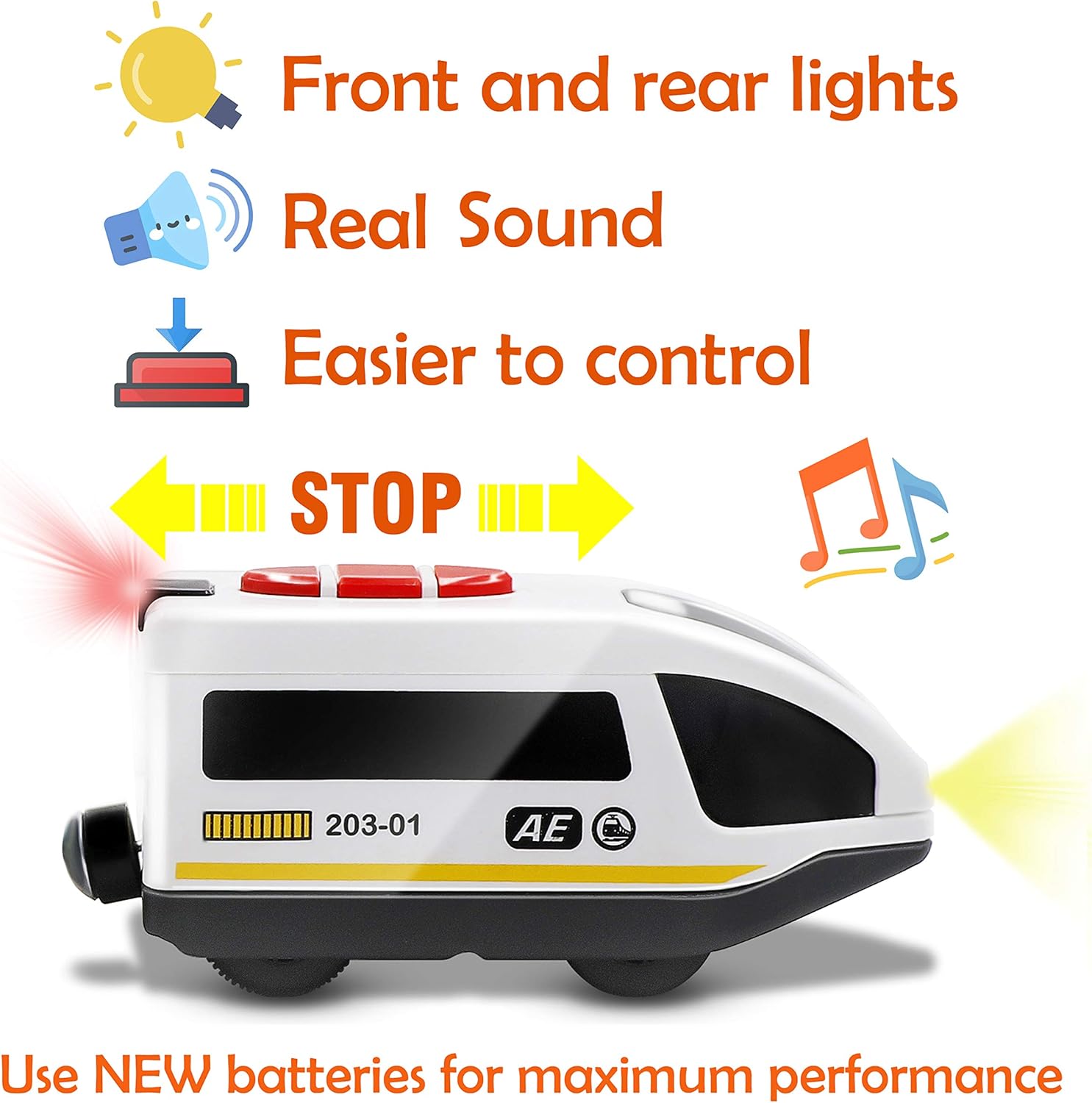 Tiny Land Battery Operated Action Locomotive Train (Magnetic Connection)- Powerful Engine Bullet Train Set Compatible with Thomas, Brio, Chuggington