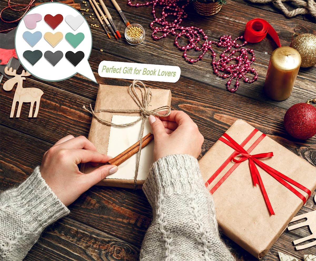 HNQCPCVU – 9 marcapáginas de cuero para mujeres con forma de corazón, bonito marcador de esquina, accesorios de libros para amantes de la lectura,