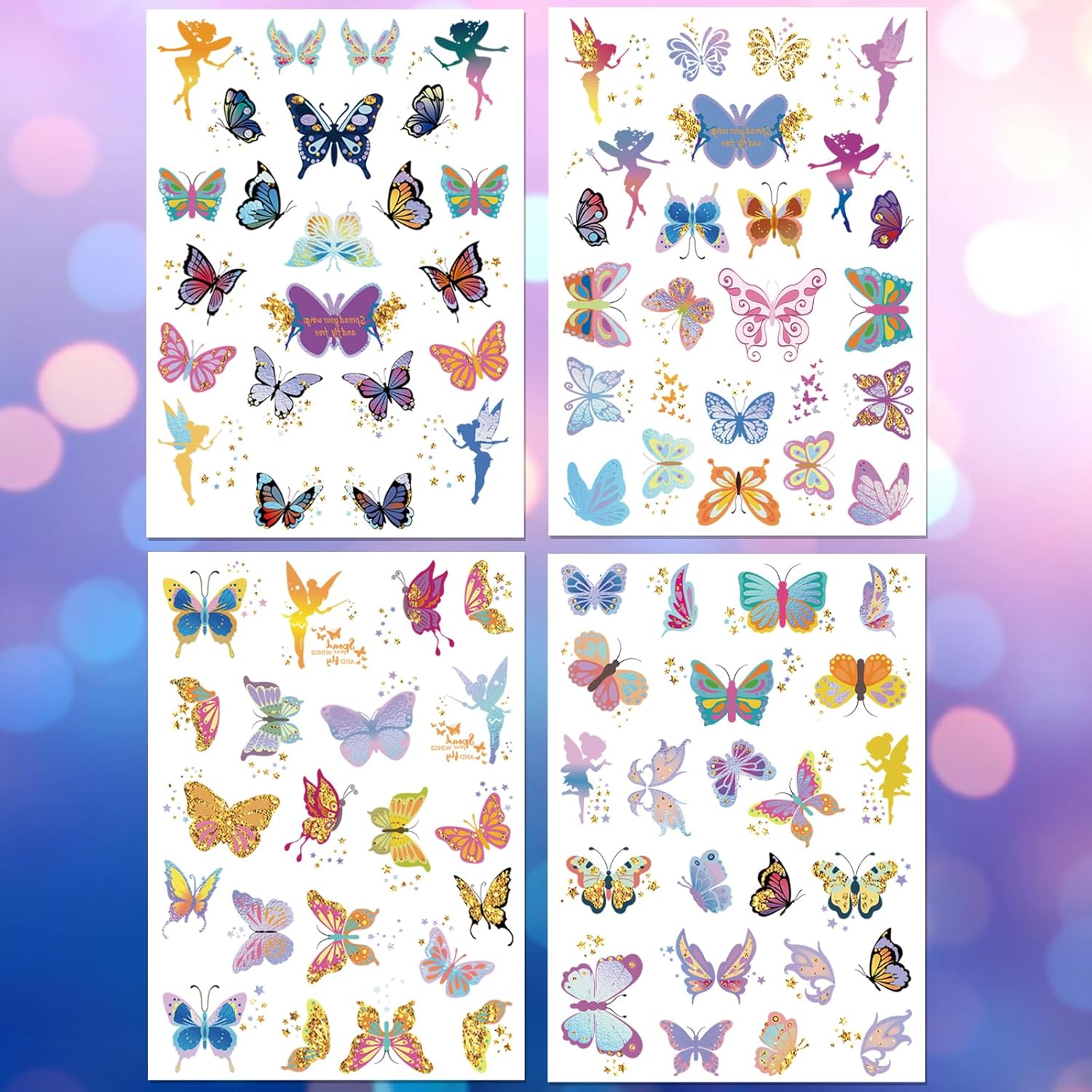 Tatuajes temporales impermeables  92 piezas de tatuajes falsos de mariposa Groovy para niños, calcomanías de fiesta, suministros de maquillaje,