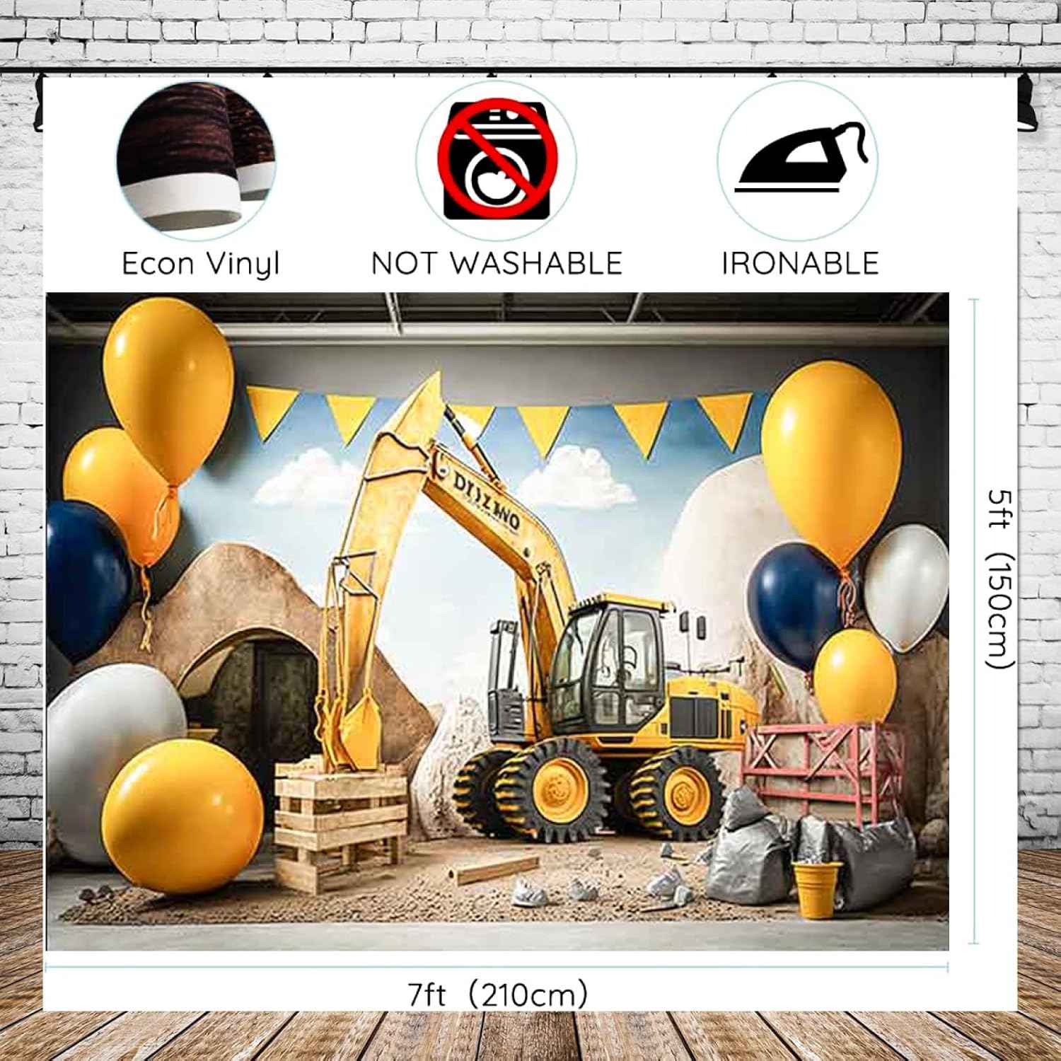 Globos 3D para excavadora, fiesta de cumpleaños, telón de fondo de construcción, tema de construcción, excavadora, grúa, fondo de fotos para fiesta