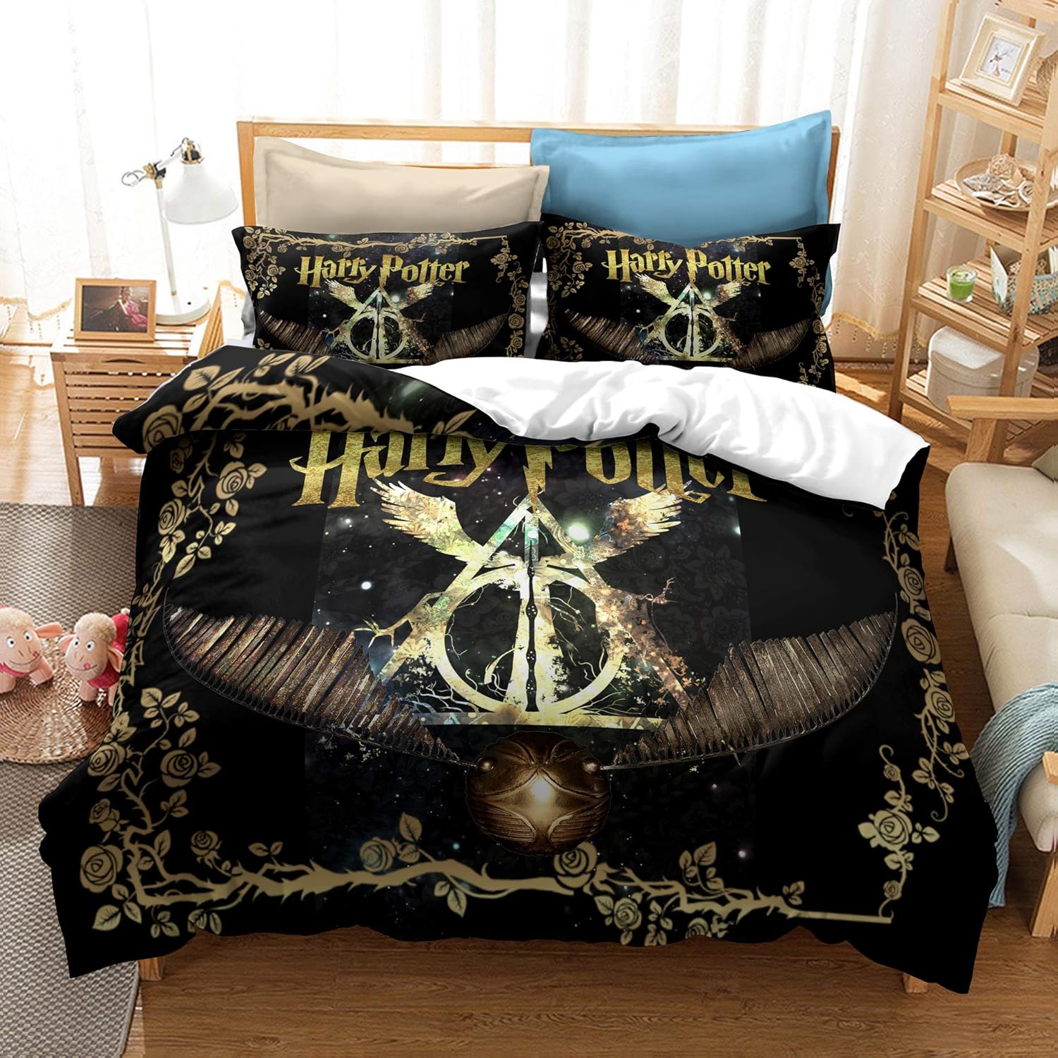 Juego de funda de edredón de microfibra suave, 1 funda de edredón y 2 fundas de almohada, estilo moderno y decorativo de Harry Potters, sin edredón