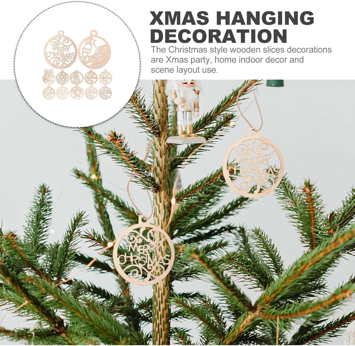 Didiseaon Círculo de madera sin terminar para manualidades, adornos de árbol de Navidad, recortes redondos, rebanadas para Navidad, manualidades,