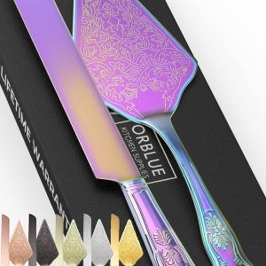 Orblue Juego de cuchillo y servidor para pastel de boda, juego de corte de alta calidad, bellamente grabado, elegante recuerdo para recién casados, Orblue Juego de cuchillo y servidor para pastel de boda, juego de corte de alta calidad, bellamente grabado, elegante recuerdo para recién casados,