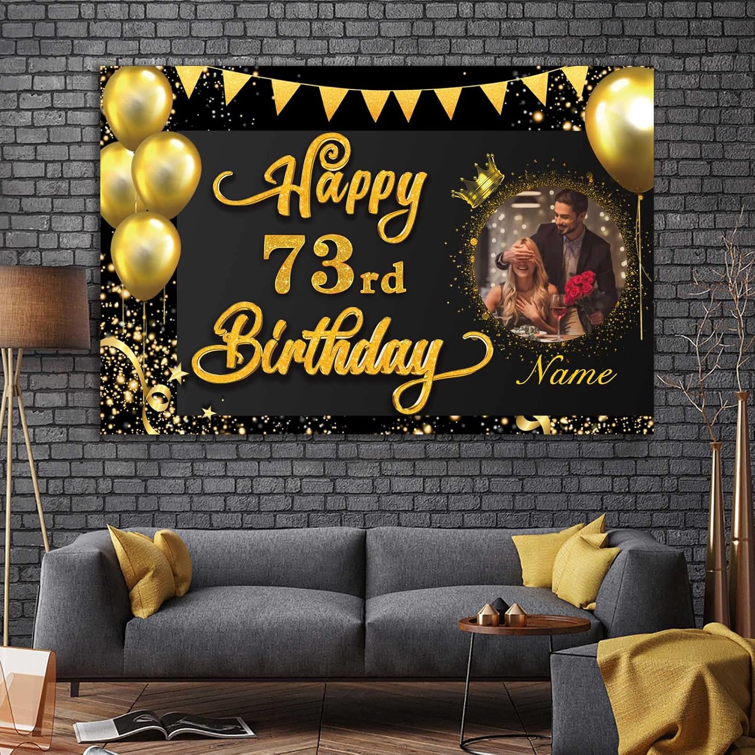 Cartel personalizado de decoración de cumpleaños número 73, telón de fondo para decoraciones de cumpleaños de 73 años, para mujeres, hombres, niños