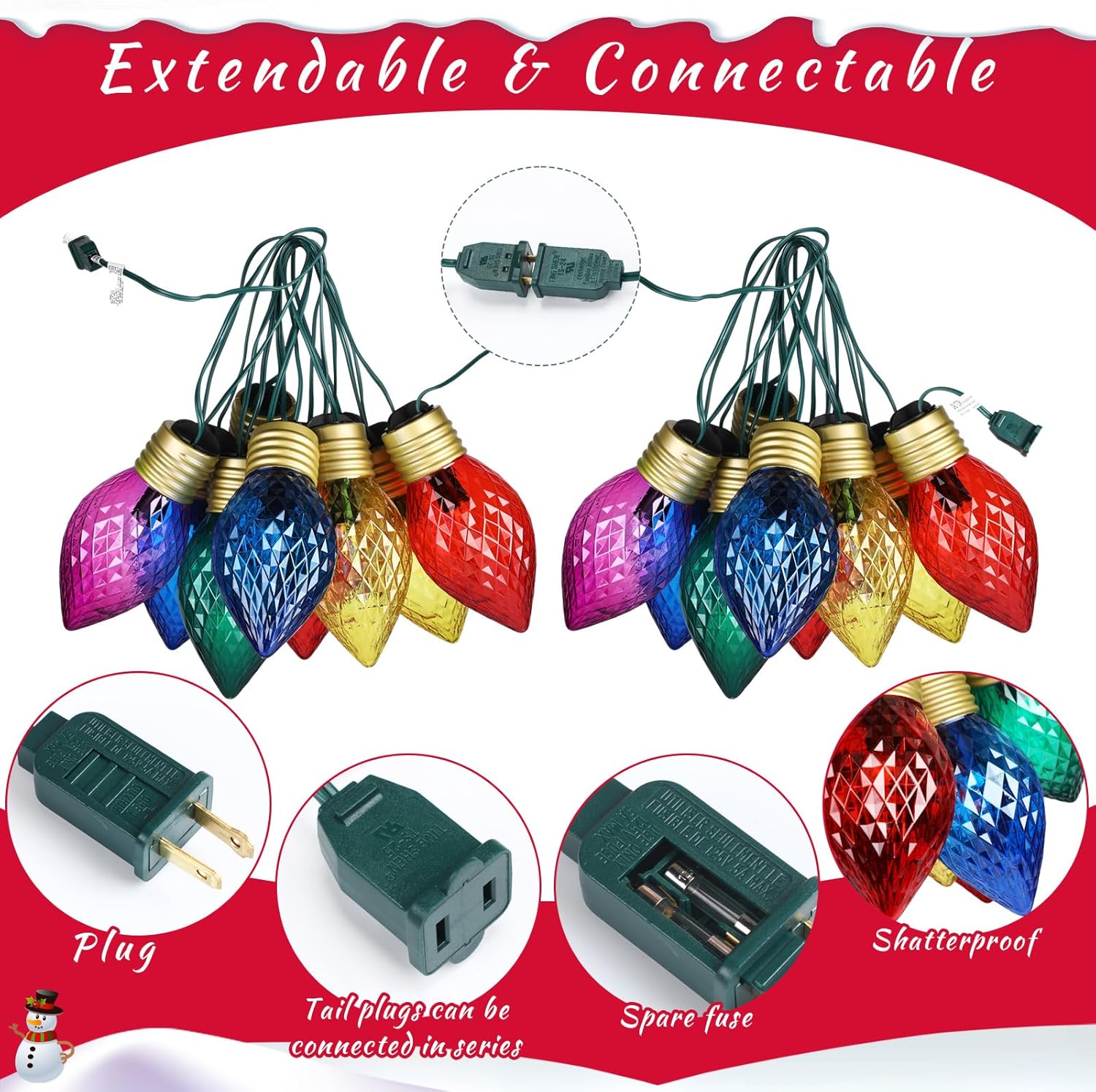 Treela 2 rollos de 20 luces LED de 13.5 pies gigantes de Navidad para exteriores, cadena de luces de Navidad gigantes para colgar de 8 pulgadas