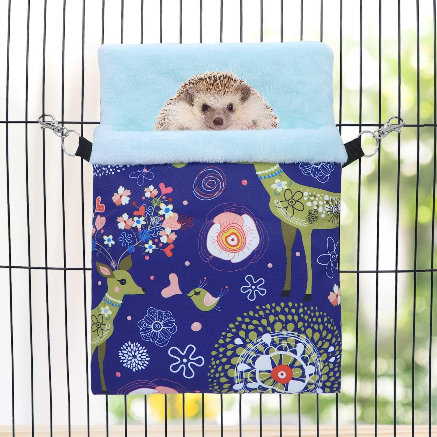 Wontee Saco de dormir para mascotas pequeñas, saco de dormir cálido para hámsters, erizos, planeadores de azúcar, ardillas (L, alce azul)