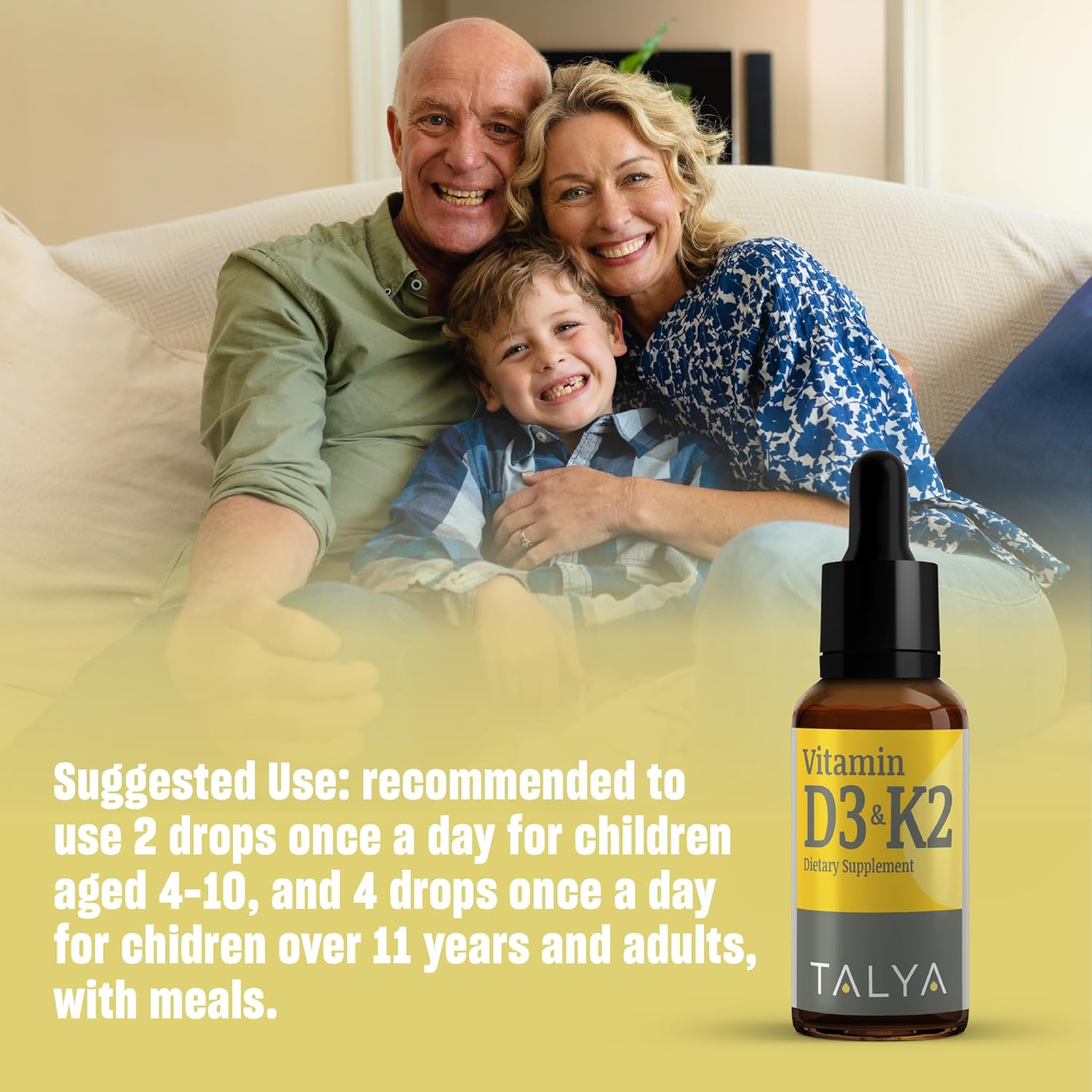 TALYA Suplemento dietético de vitamina D3 y K2 0.34 fl. oz  Apoya la salud inmunológica, ósea, dientes y musculares  Apoya la salud de la función