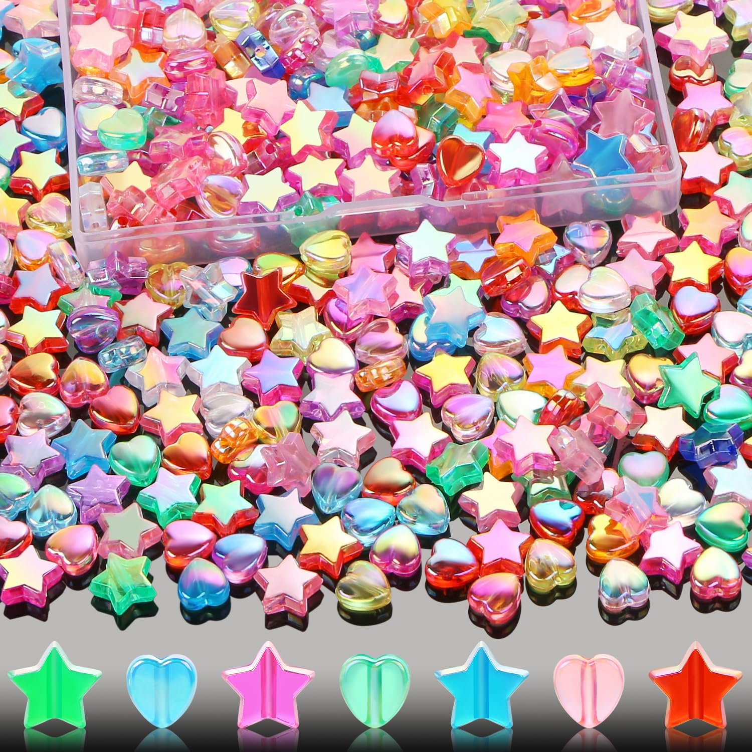 400 cuentas acrílicas de corazón para la fabricación de joyas, lindas pulseras de EVERMARKET a granel, cuentas de estrella de 0.433 in, dijes de