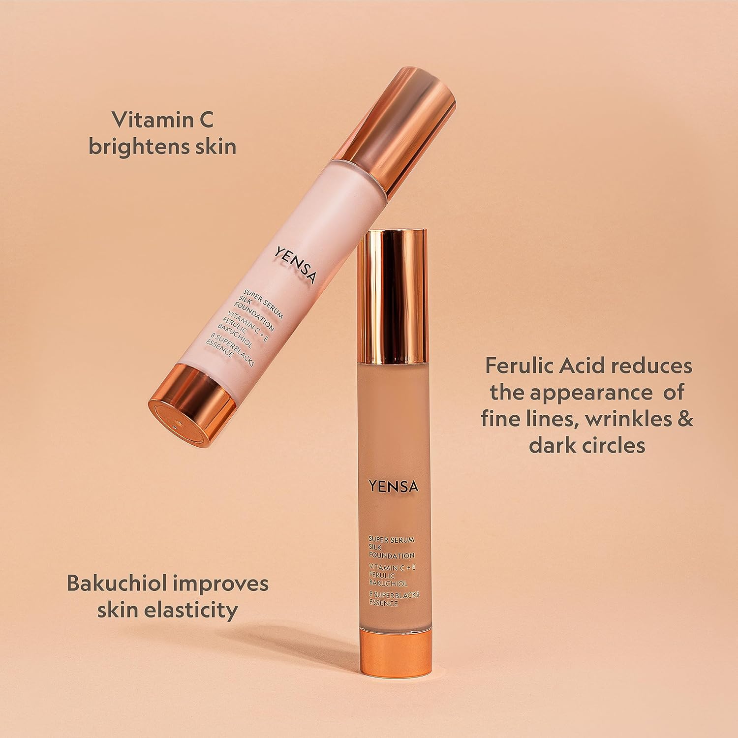 YENSA Super Silk Foundation – Complejo de cobertura completa, complejo de vitamina C, E, ferúlico y aceite de Bakuchiol (Fair 3) 1.0 fl oz