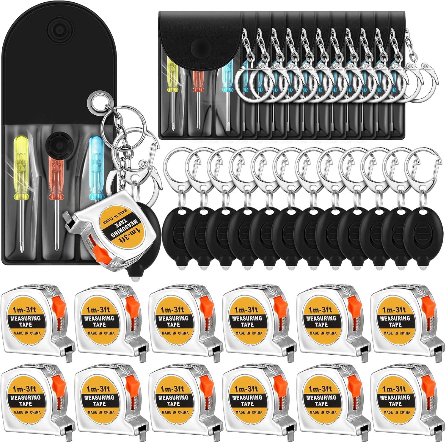 Jutom Juego de llaveros con cinta métrica, destornillador, regalo a granel para adultos, hombres, padres, regalos de fiesta de cumpleaños (48 piezas)