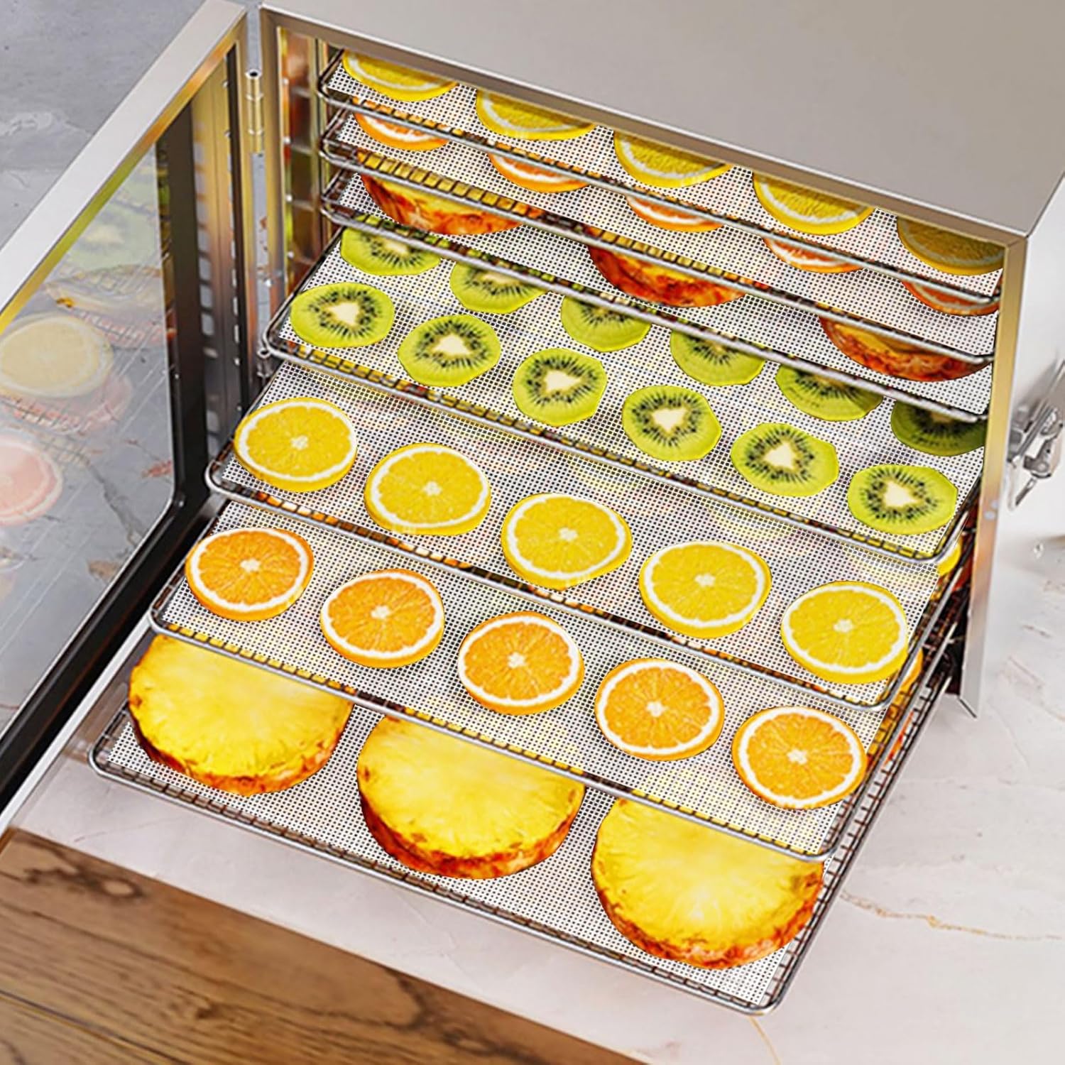 GeeRic 5 hojas de deshidratador de silicona, juego de deshidratador de alimentos reutilizables, 14 x 14 pulgadas congelador cuadrado