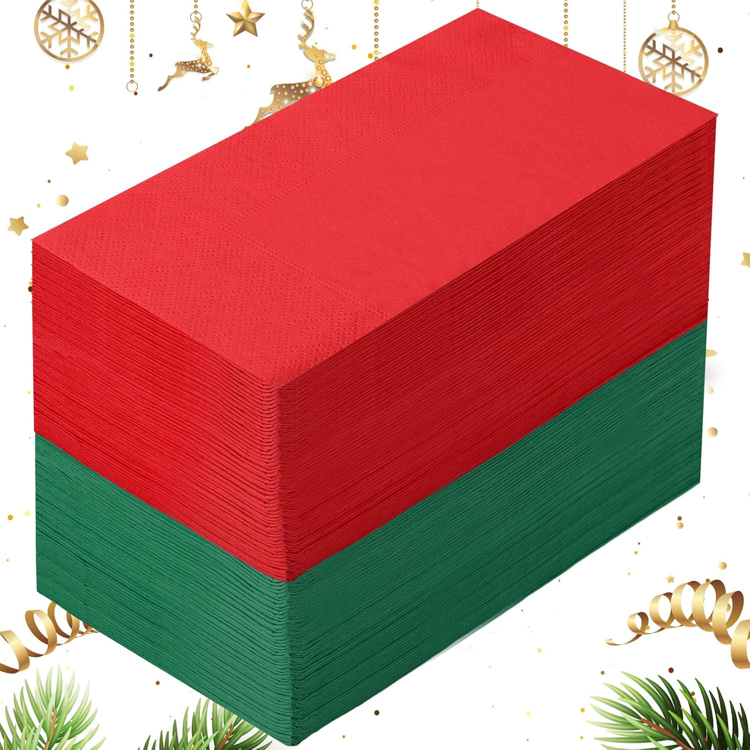 Teling 100 servilletas de Navidad desechables de papel rojo y verde para cena de Navidad, servilletas de mano para cena de Navidad para el hogar,