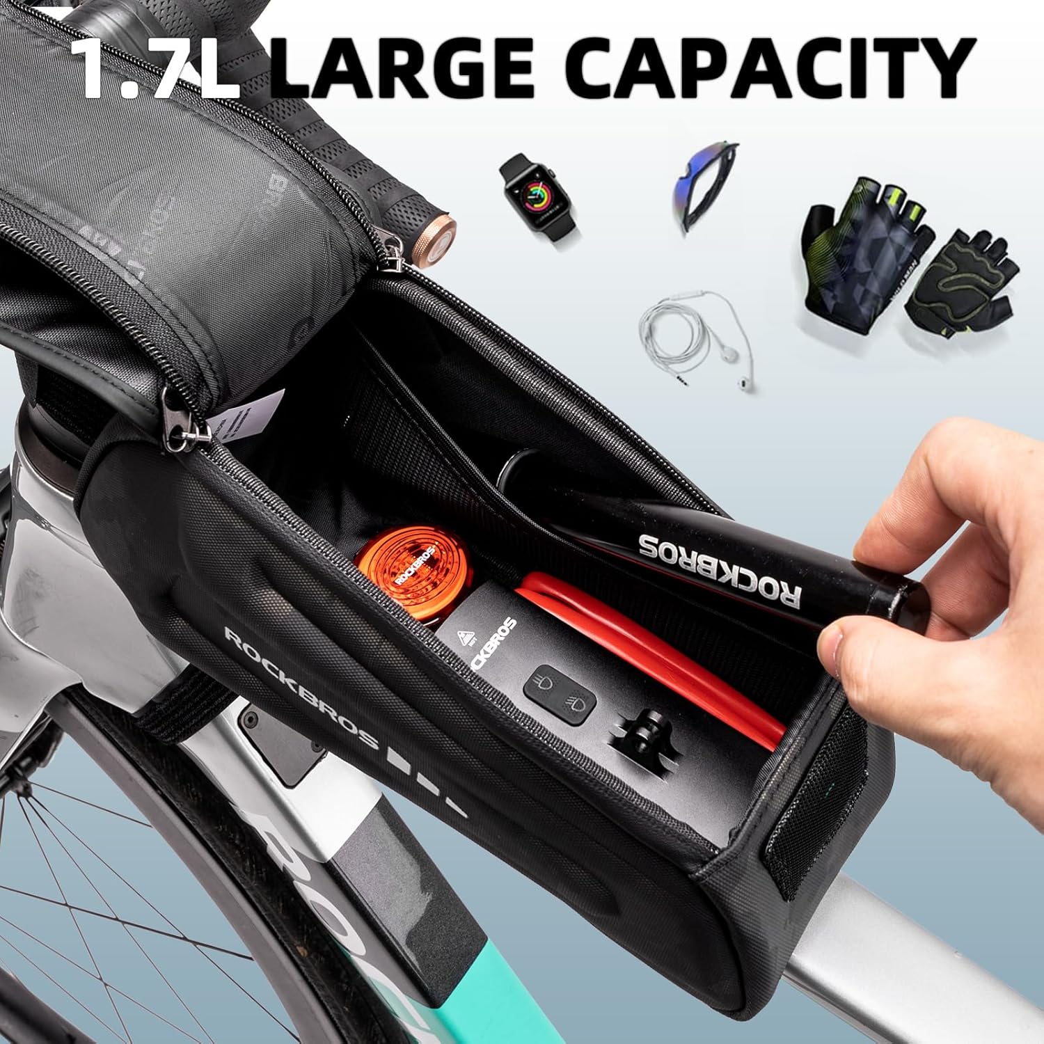 ROCKBROS Bolsa de bicicleta para teléfono, bolsa de accesorios de bicicleta, bolsa de EVA impermeable para teléfono para bicicleta, tubo superior,
