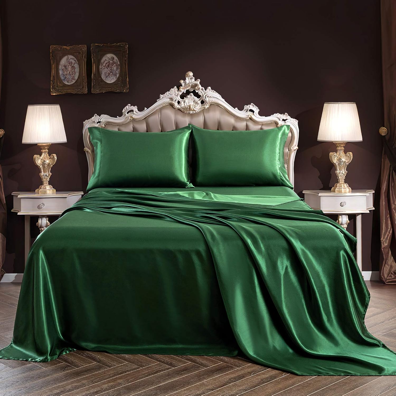 SiinvdaBZX Juego de sábanas de 3 piezas, tamaño individual XL, sábanas de satén sedoso verde esmeralda, juego de ropa de cama individual XL, sábanas