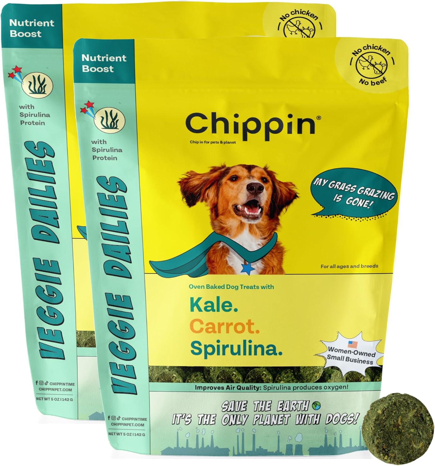 Suplemento saludable de espirulina a base de plantas y golosinas para perros (5 onzas, 2 unidades)  Deja de comer hierba  Proteína vegana