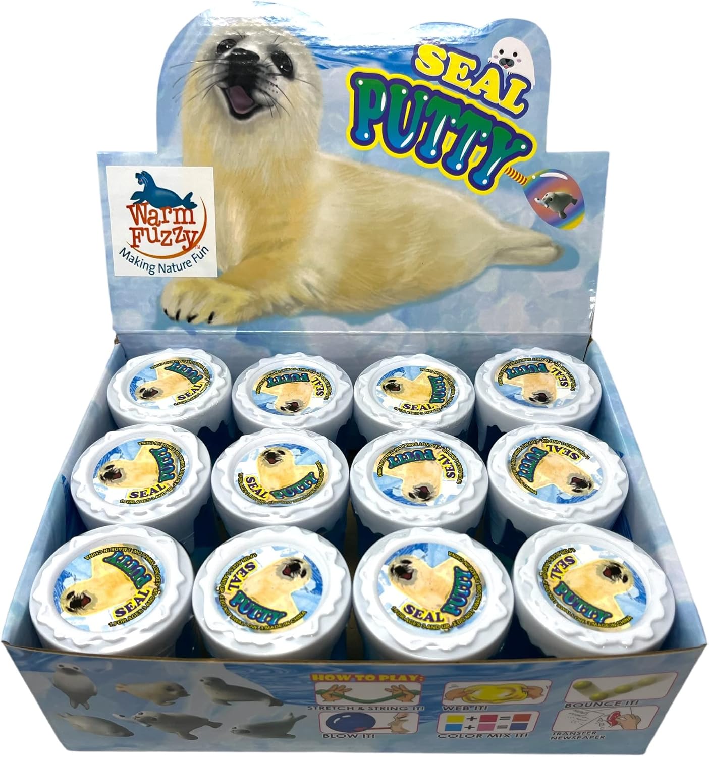 WARM FUZZY Toys Full Case (12) Seal Putty Sellos juguetes antiestrés para niños  6 sellos surtidos diferentes incluidos para recuerdos de fiesta,