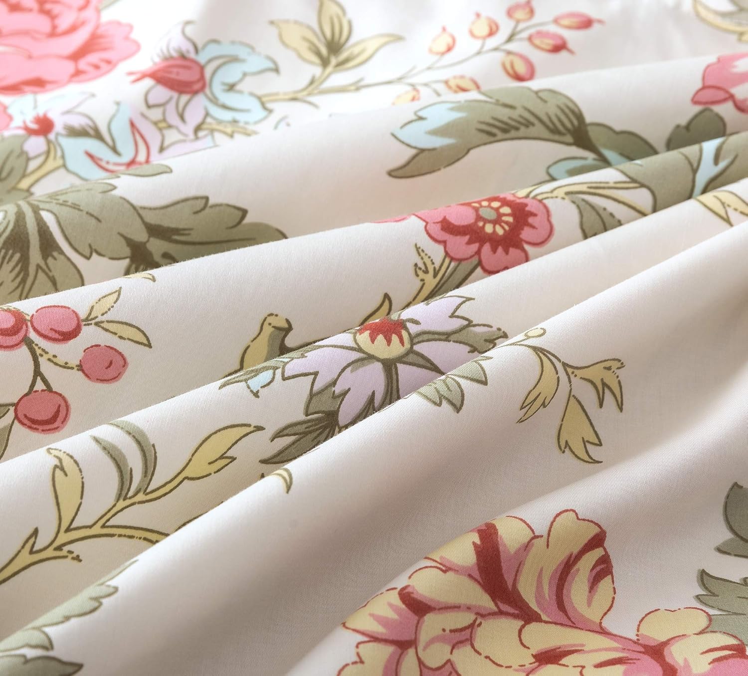 Juego de cama estilo asiático. Funda de edredón floreada de algodón, de árbol de peonía, diseño multicolor.