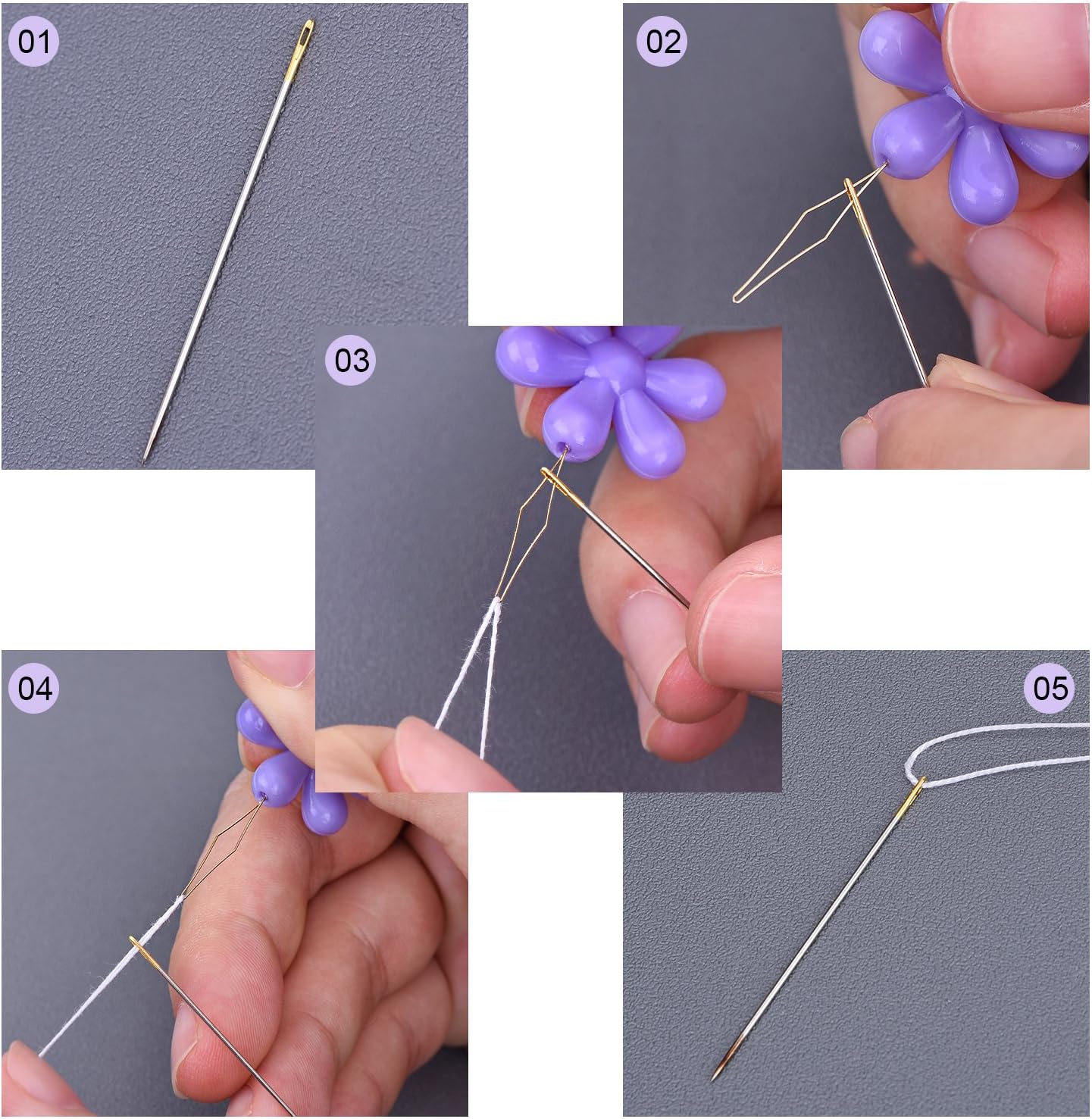 TecUnite 30 enhebradores de agujas con caja transparente, cabeza de flor de plástico multicolor, enhebrador de agujas para coser a mano