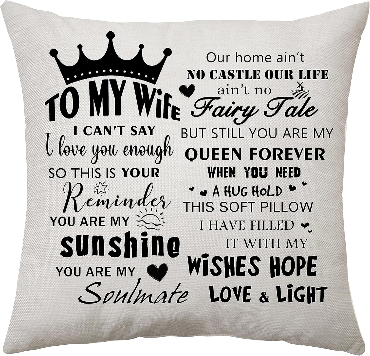 Aconesong Funda de cojín con texto en inglés To My Wife, regalos para esposa, regalos de cumpleaños de esposo, esposa, Navidad, boda, aniversario,