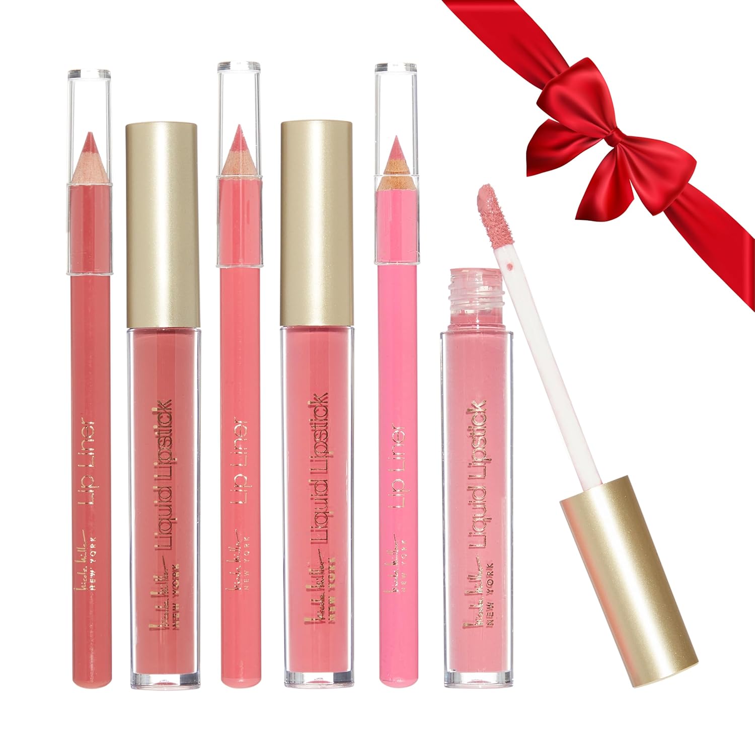 Nicole Miller Colección Liquid Lipstick & Liner  Juego de 8 piezas  4 lápices labiales líquidos y 4 delineadores de labios en varios tonos para