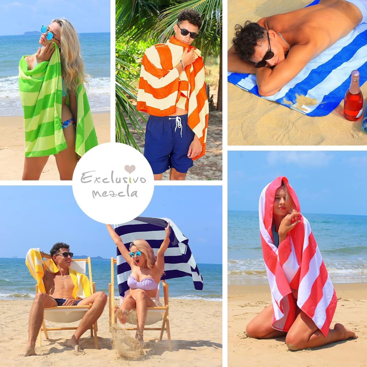 Exclusivo Mezcla Paquete de 4 toallas de playa grandes para niños y adultos, juego de toallas de playa de microfibra a rayas para piscina (rosa, 30