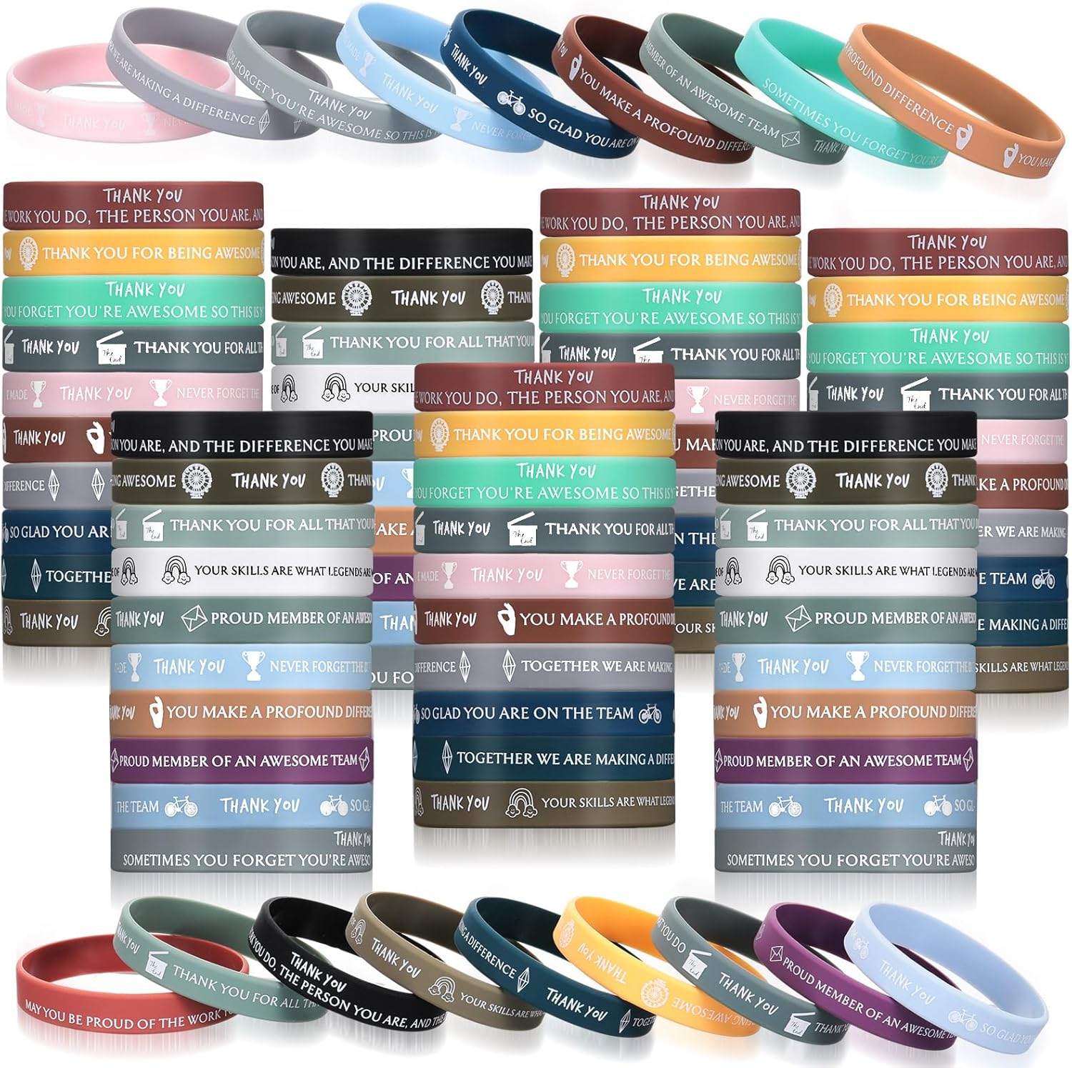 100 pulseras de silicona motivacionales para regalos de agradecimiento a los empleados, pulseras de silicona inspiradoras para compañeros de