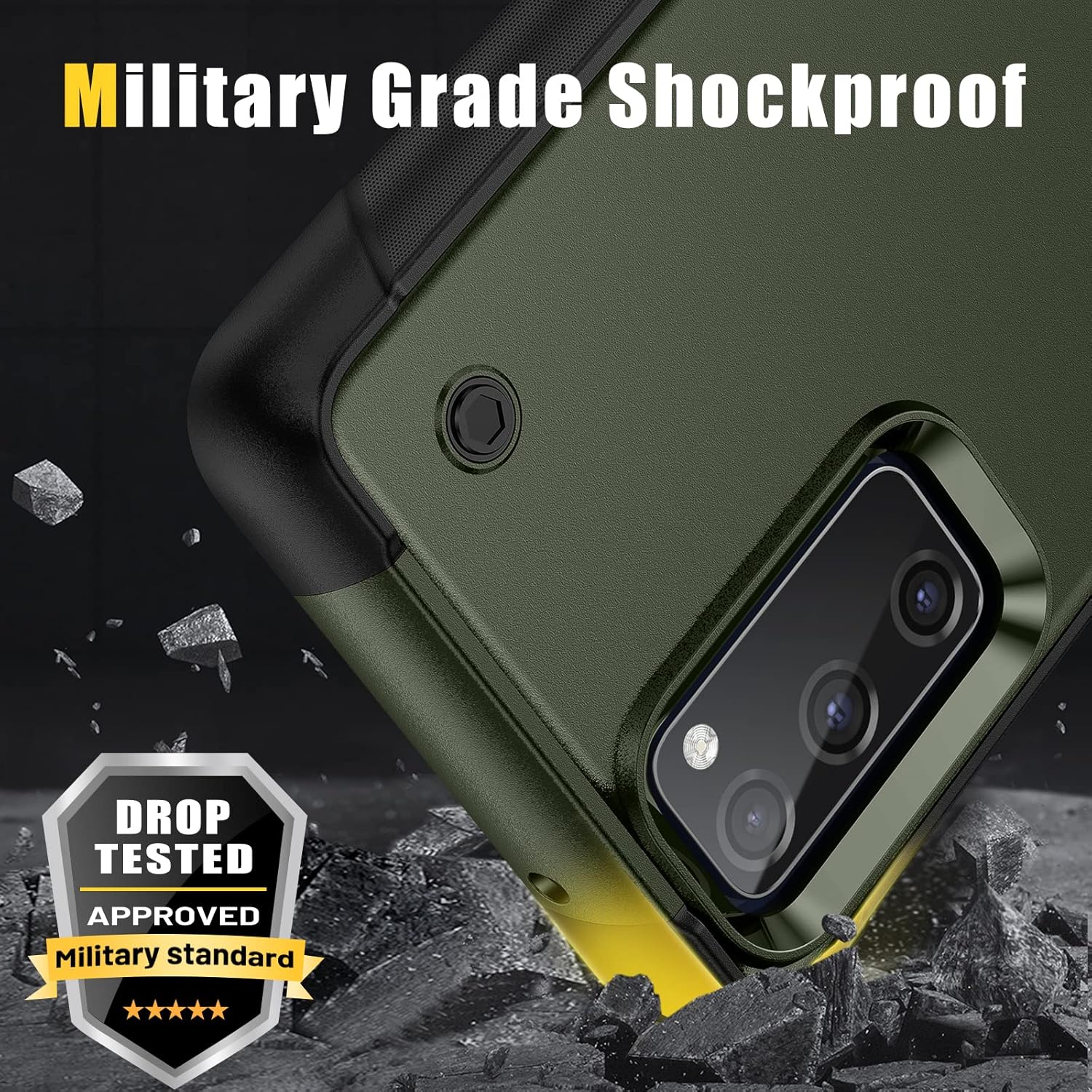 YmhxcY Funda para Galaxy S20 FE con soporte y 2 protectores de pantalla a prueba de explosiones + 2 protectores de lente, grado militar a prueba de