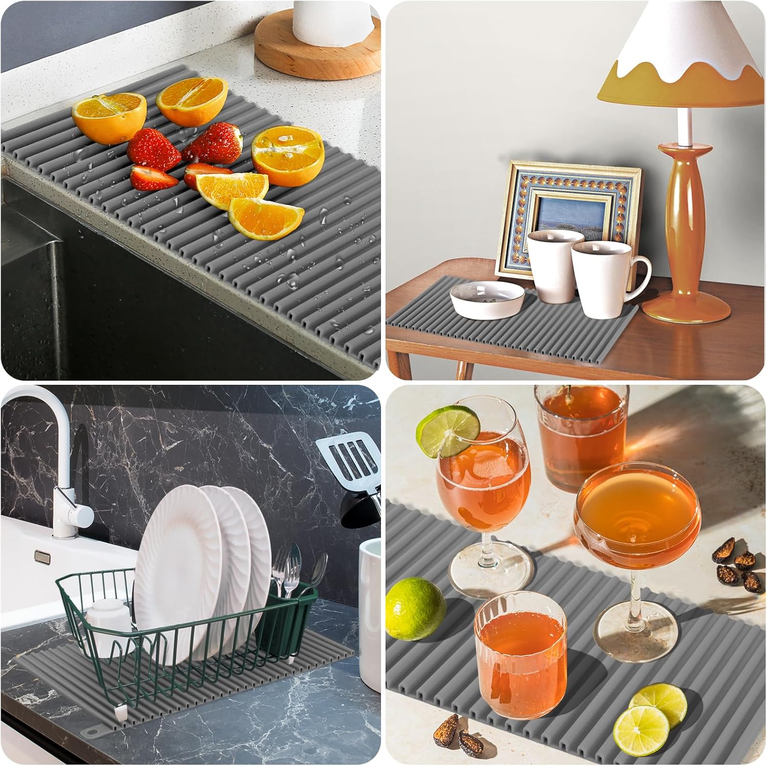 GeeRic Tapete de secado de platos, tapete de silicona resistente al calor de 12 x 7 pulgadas para encimera de cocina, tapete antideslizante para