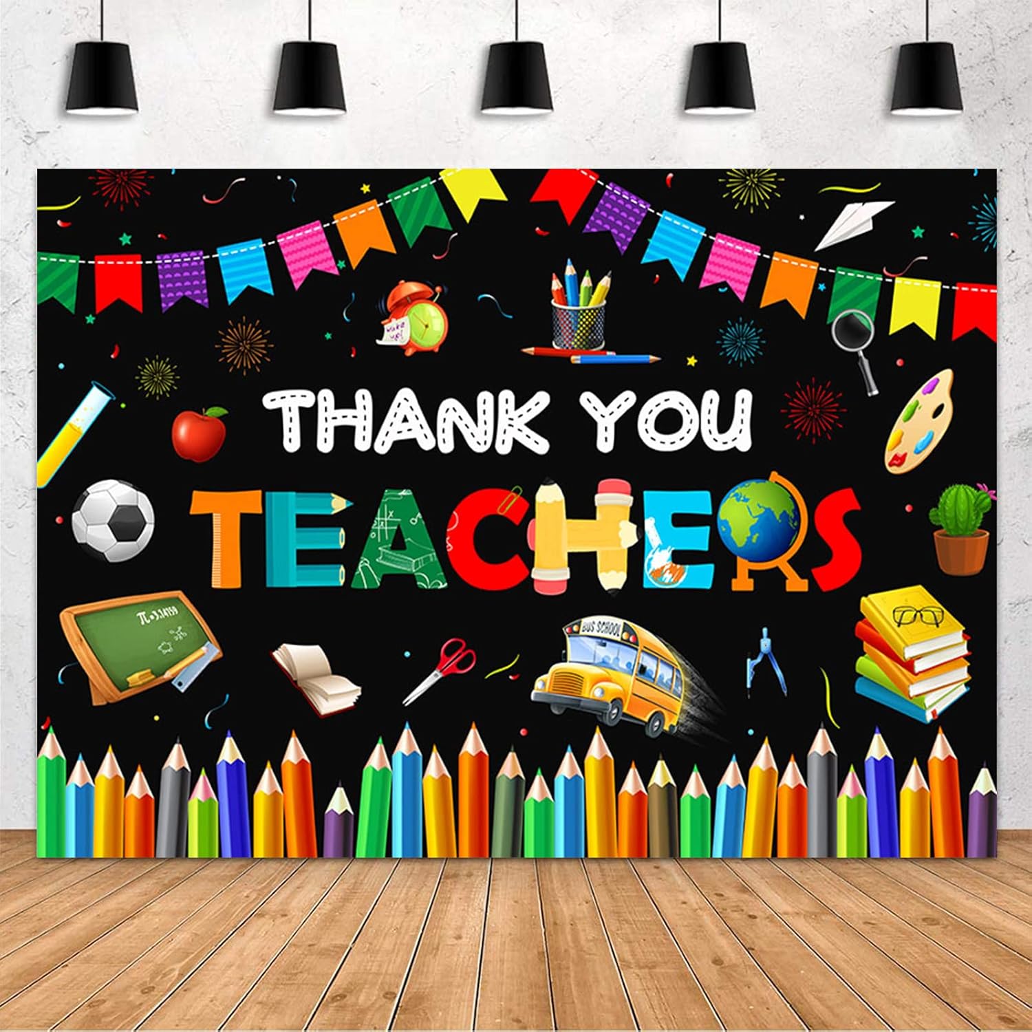 MEHOFOND Fondo de agradecimiento para maestros de 7 x 5 pies, pancarta de decoración de aula con texto en inglés “Thank You Teachers”, decoración