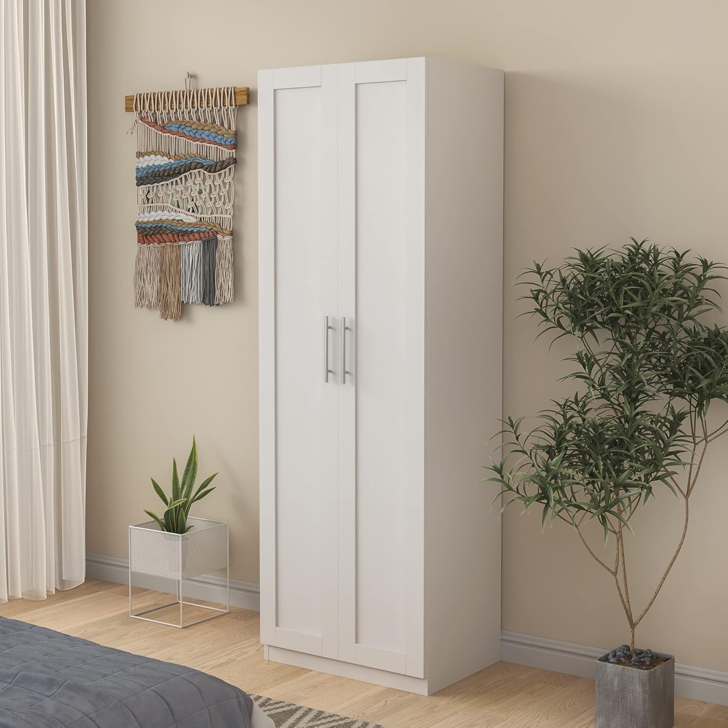 EMKK Armario de 71 pulgadas de alto con estantes, 2 puertas, armario de almacenamiento para armario, cómoda de madera Ar Moire para dormitorio,