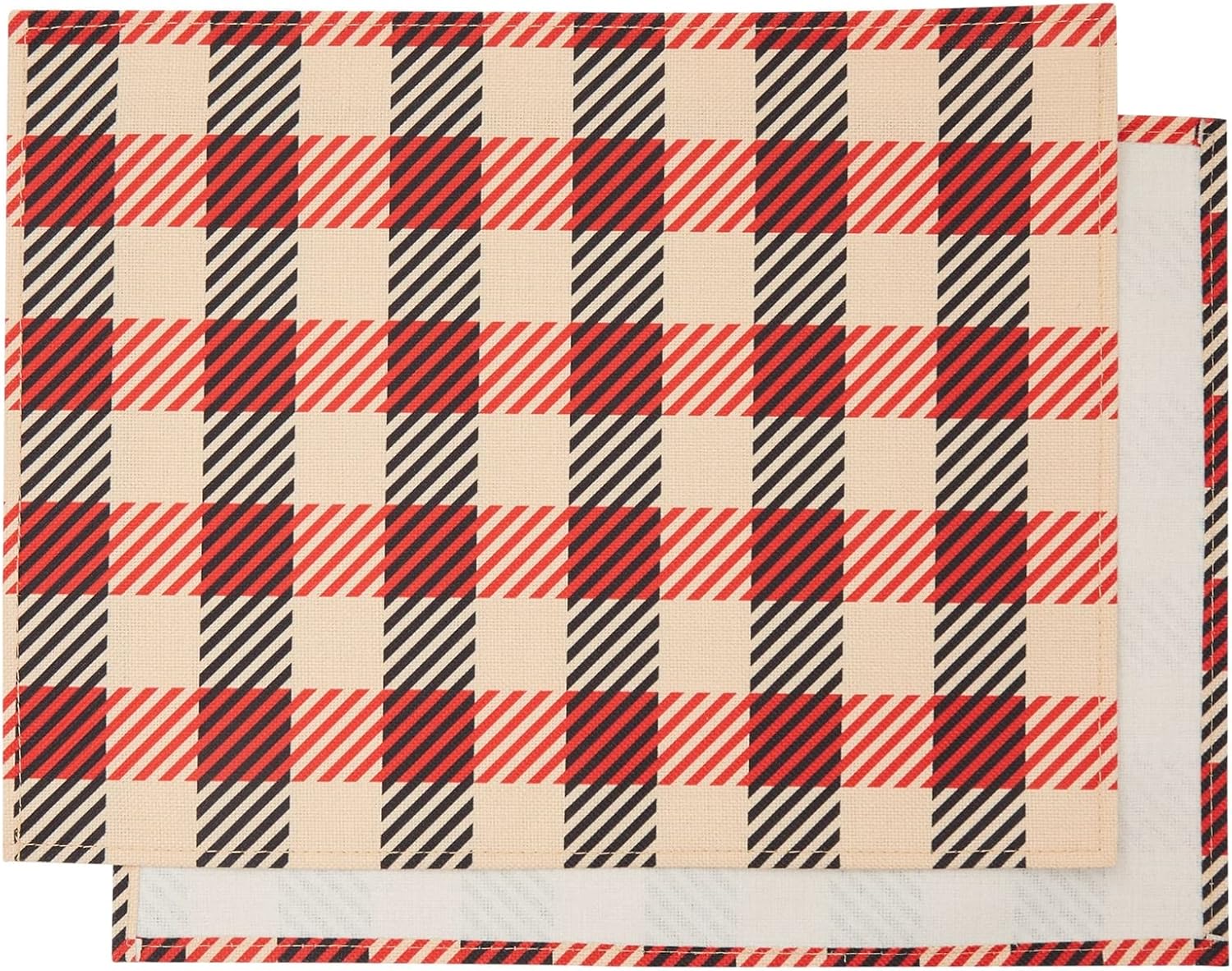 Juego de 6 manteles individuales de tela a cuadros rojos, negros y tostados, arpillera de 16.8 x 12.8 pulgadas y poliéster, lavables, con diseño de