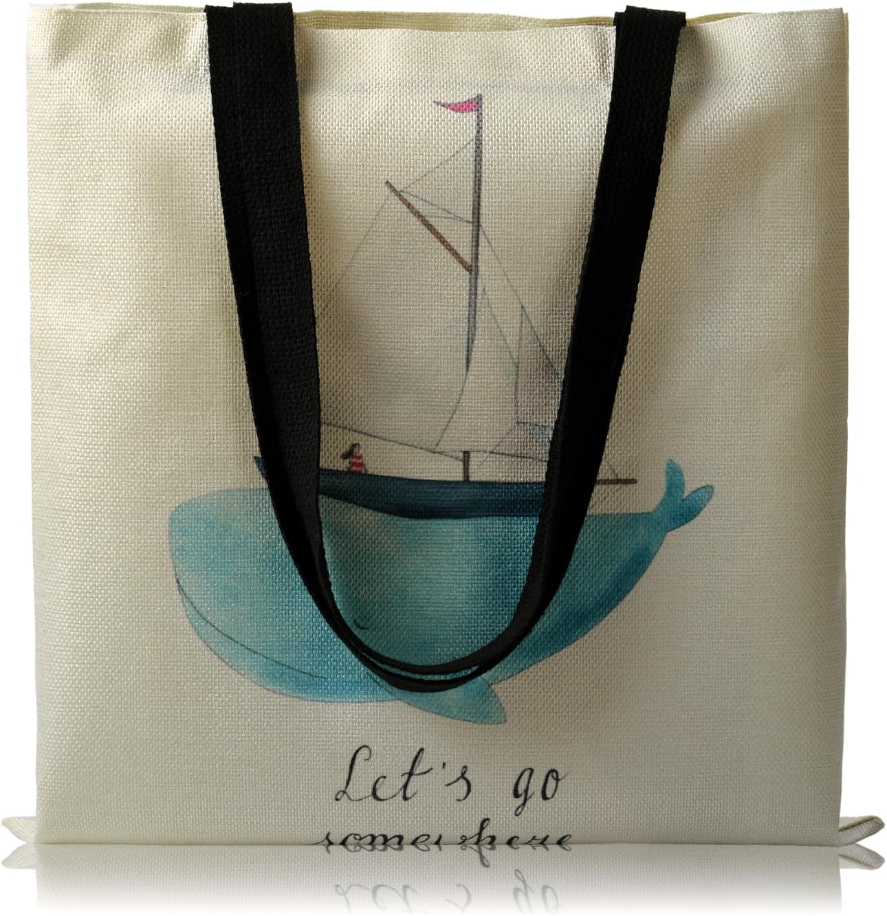Bolsa de lona para mujer, con bonito estampado, reutilizable, de algodón, a la moda, escuela, compras, playa, comestibles