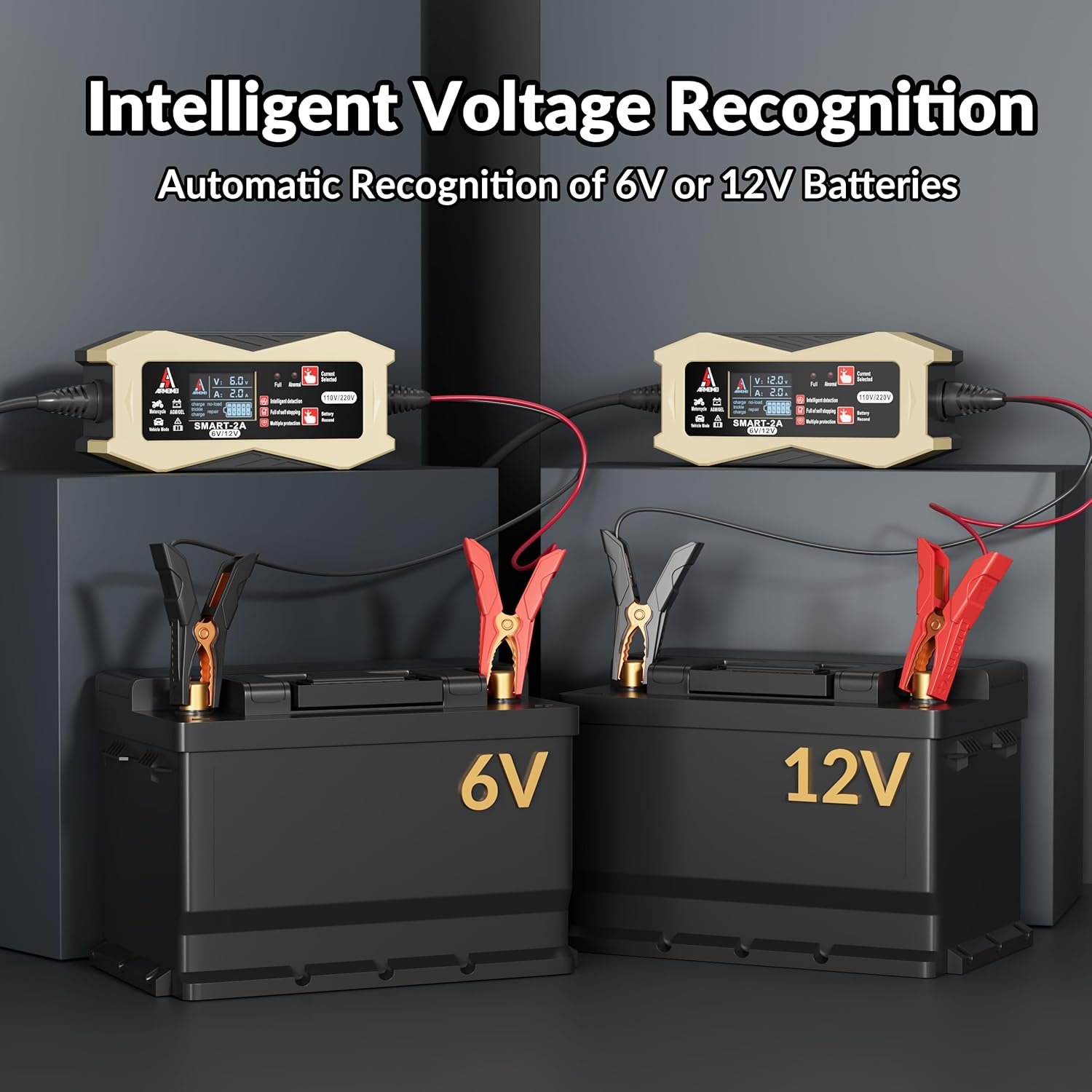 Cargador de batería de coche inteligente 3 IN1 0.5A1A2A, cargador de batería automotriz 6V12V, cargador de batería de doble voltaje 110V220V