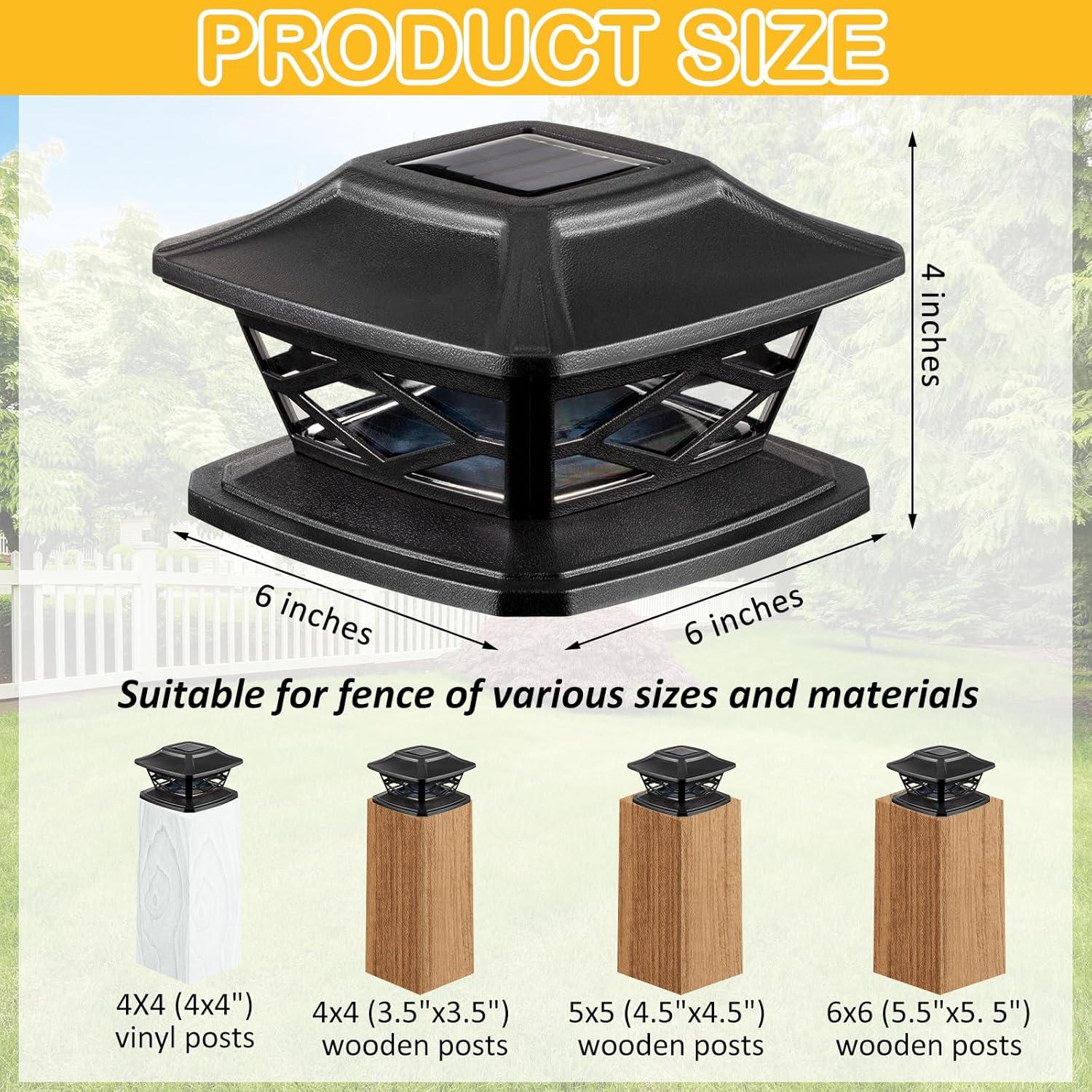 Paquete de 24 luces solares para tapa de poste al aire libre, luces LED impermeables con energía solar para postes de 4 x 4, 5 x 5, 6 x 6,