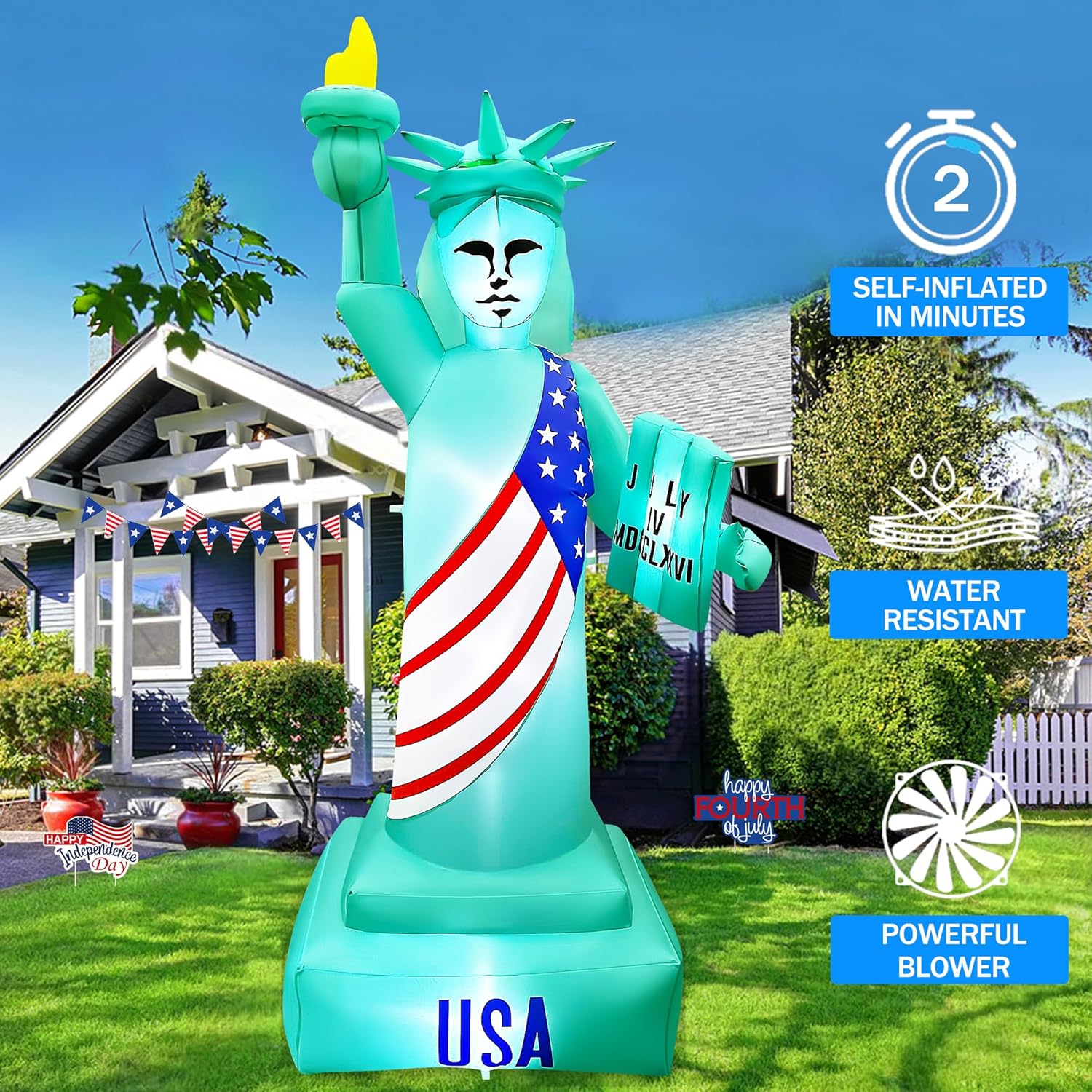 SEASONBLOW Estatua inflable patriótica de 8 pies para el Día de la Independencia de la Libertad, decoración del 4 de julio para el hogar, patio,