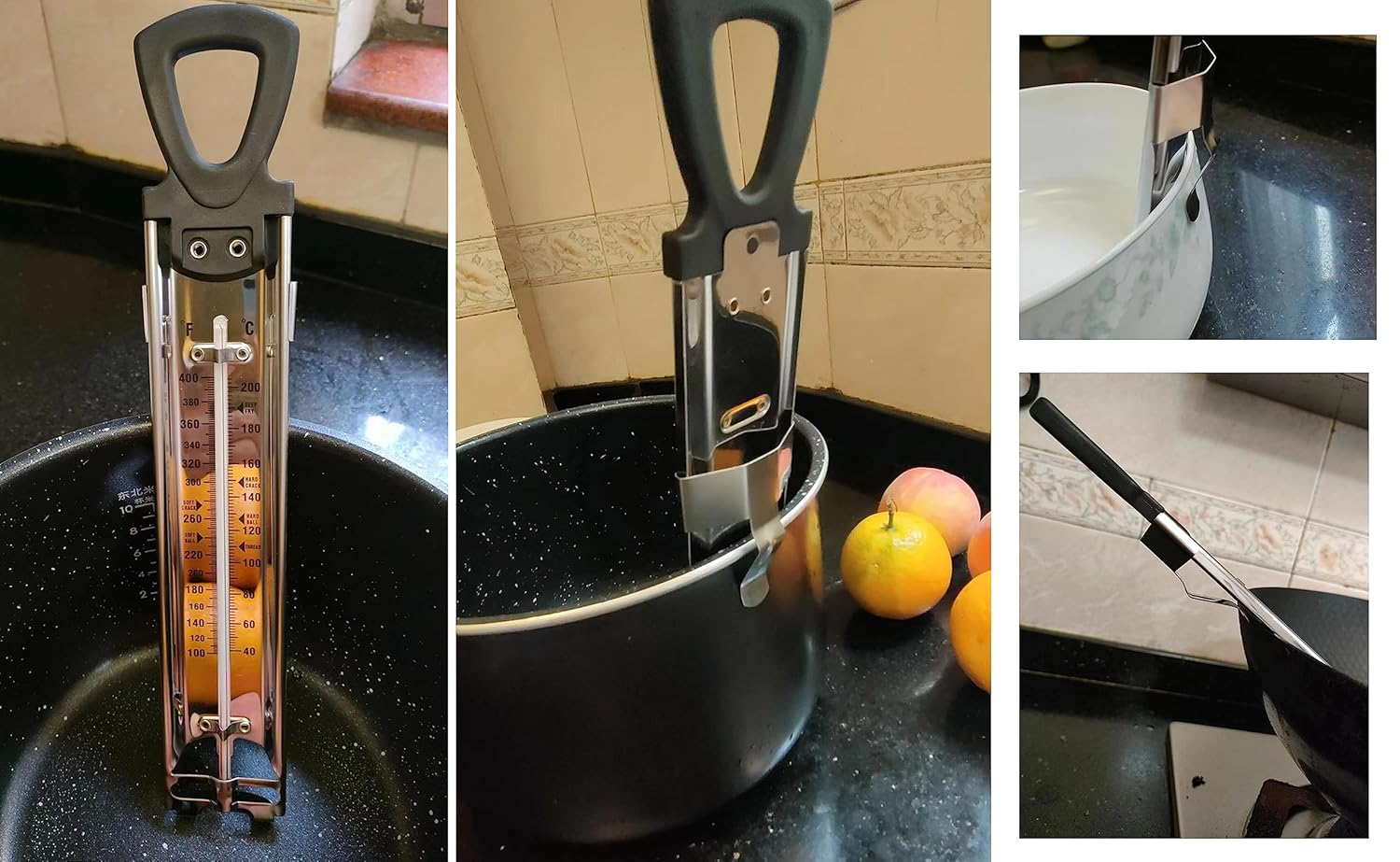 Termómetro para hacer dulces con clip para medir la temperatura del aceite, freidora y olla de cocción,