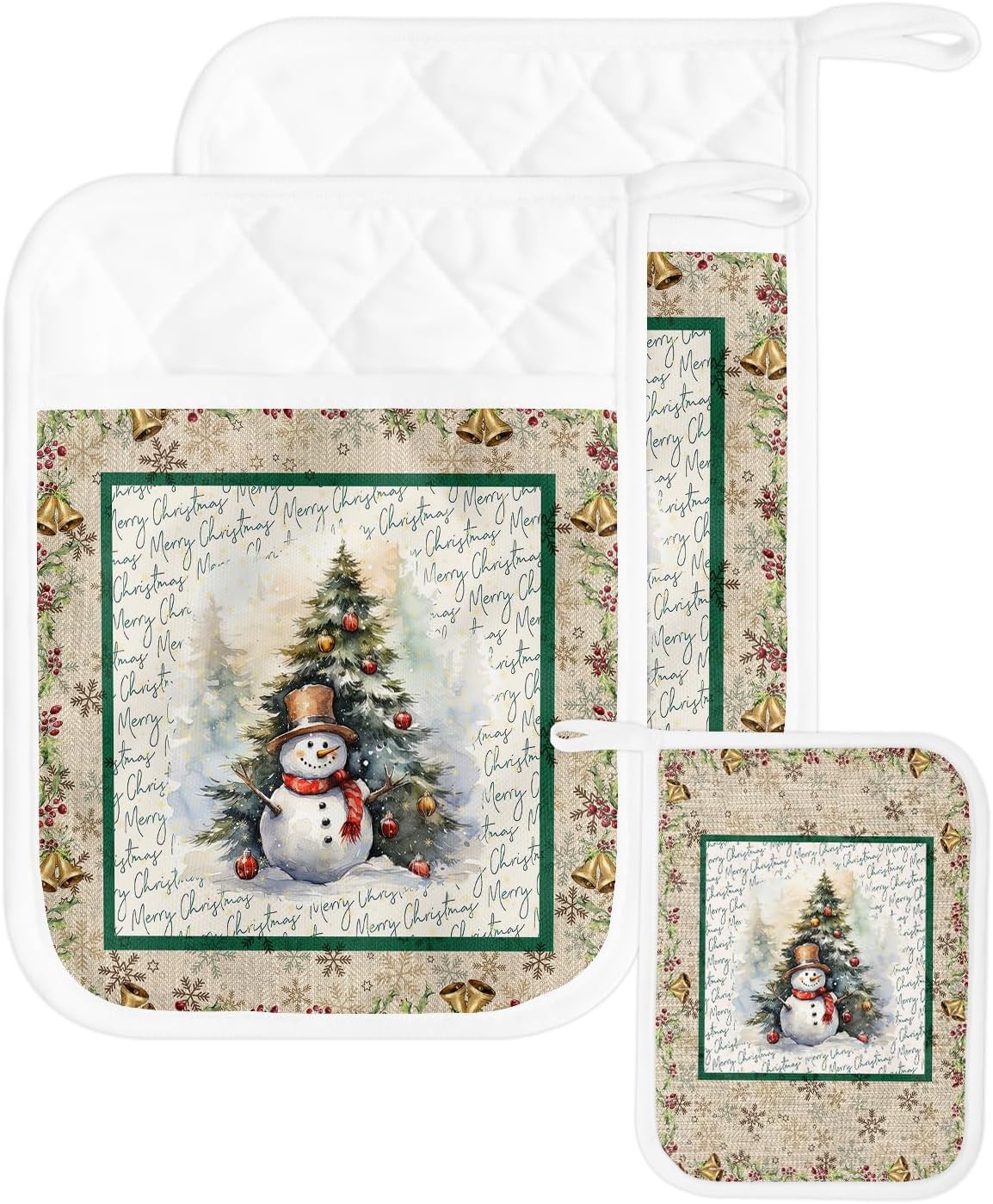 Juego de 2 soportes para ollas de Navidad para cocina, antideslizantes y aislantes de calor, juego de agarraderas de tela de toalla con bolsillo,