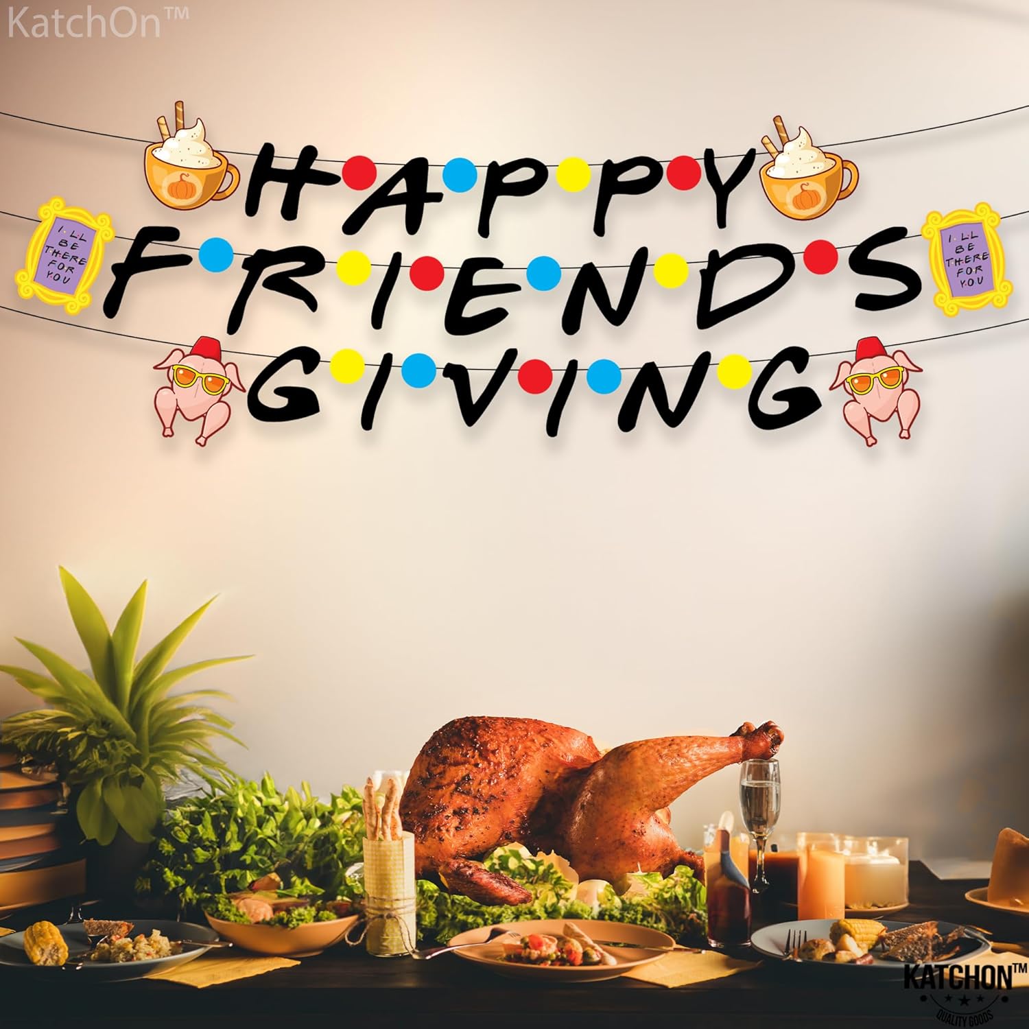 KatchOn, Cartel con texto en inglés Happy Friendsgiving Banner  Grande de 10 pies, sin bricolaje  Cartel de regalo de amigos para decoraciones de