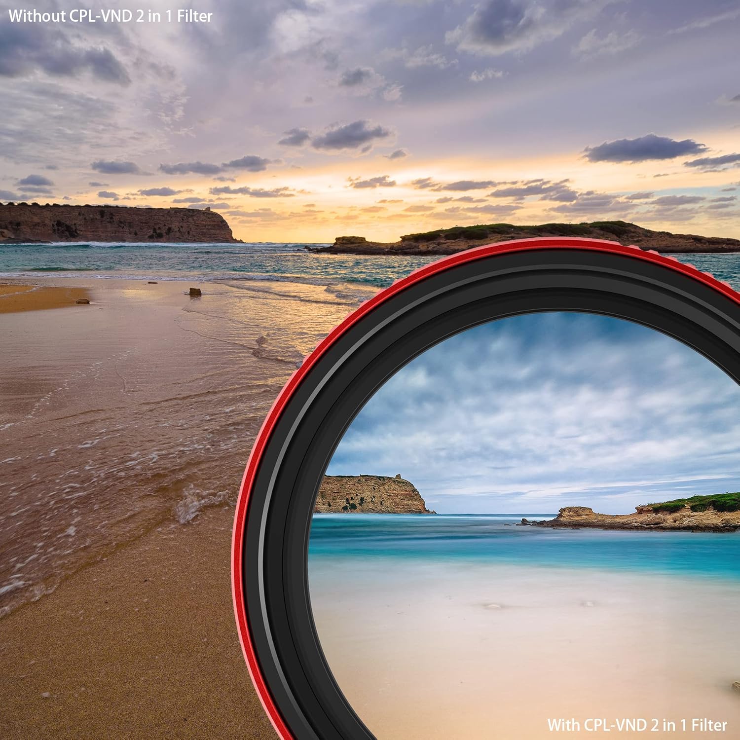 Haida 2.638 in VND+CPL 2 en 1 ND8-ND128 Filtro ajustable (3-7 paradas) para lente de cámara, polarizador de nanorrevestimiento múltiple + filtro de