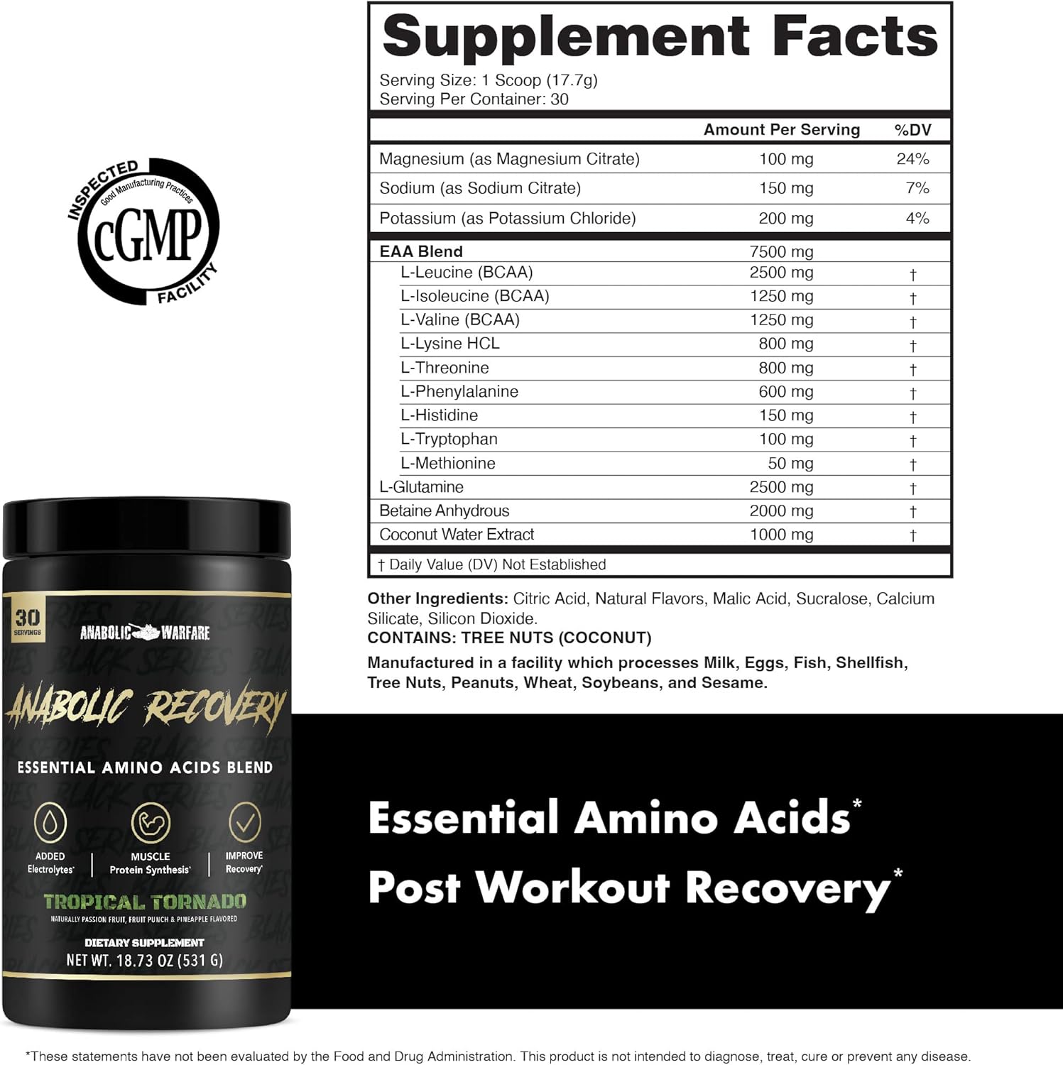 Anabolic Warfare Mezcla de aminoácidos esenciales de recuperación anabólica, recuperación después del entrenamiento e hidratación premium para