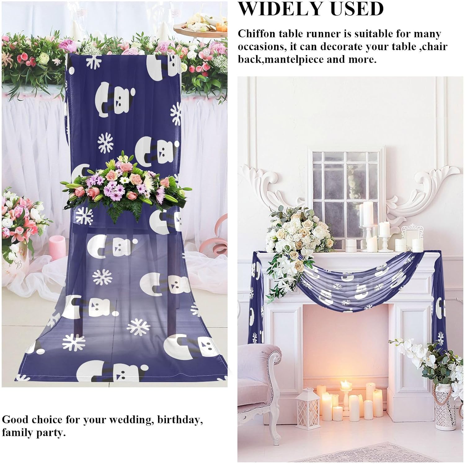 Christmas Snowman Blue Table Runner Fall Table Runners for Desk Decor Christmas Table Runner 120 Inches Long