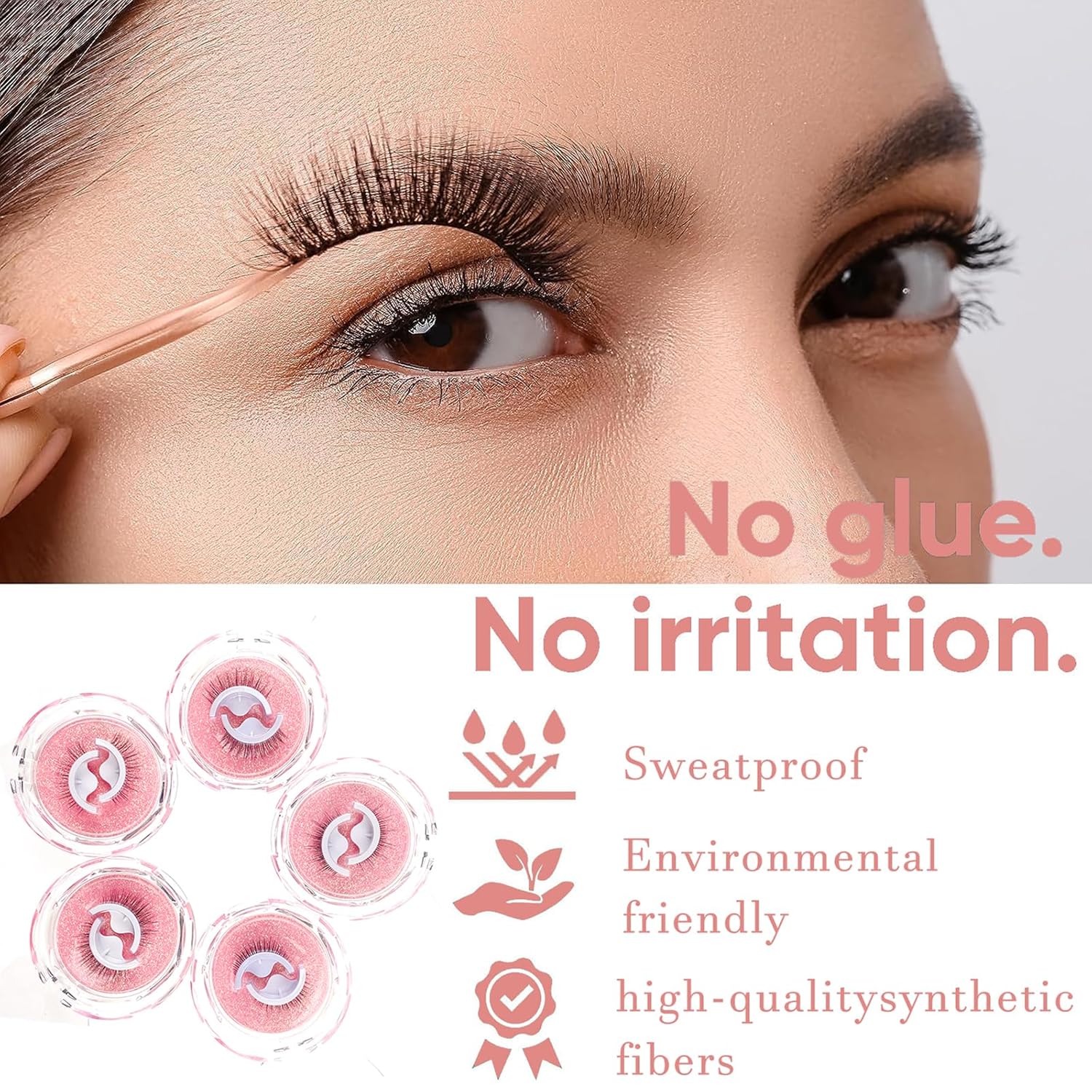 XTKDAIUI Pestañas autoadhesivas, pestañas autoadhesivas reutilizables, no necesita pegamento, pestañas postizas naturalmente densas para maquillaje,