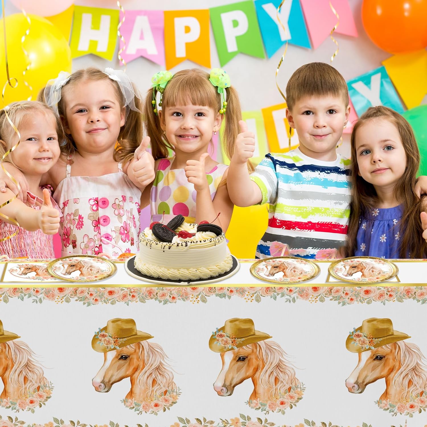 41 piezas de suministros para fiesta de cumpleaños de caballo, decoración de fiesta de vaquera, vajilla de 20 platos y 20 servilletas, 1 mantel para