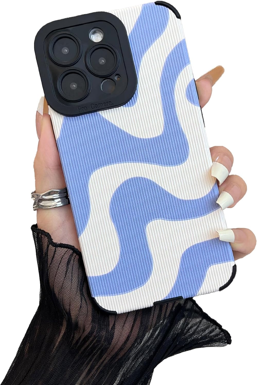 YUMUPIFE Funda compatible con iPhone 15 Pro, bonita funda de silicona con patrón de ondas para mujeres y niñas, funda de silicona con diseño de