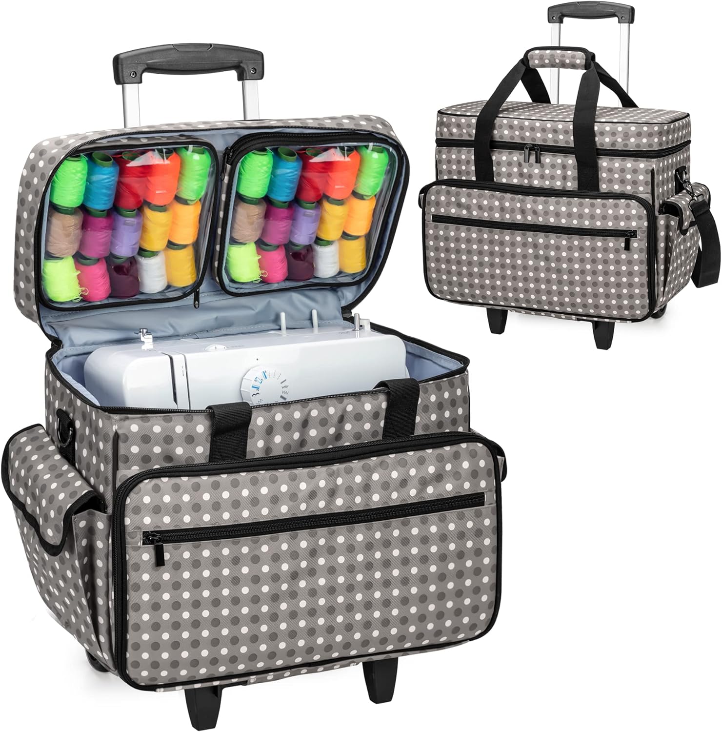 Teamoy Estuche para máquina de coser con ruedas desmontables, bolsa para máquina de coser rodante con ruedas y almohadilla inferior de madera,