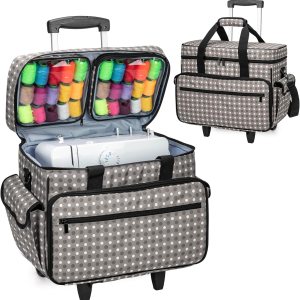 Teamoy Estuche para máquina de coser con ruedas desmontables, bolsa para máquina de coser rodante con ruedas y almohadilla inferior de madera, Teamoy Estuche para máquina de coser con ruedas desmontables, bolsa para máquina de coser rodante con ruedas y almohadilla inferior de madera,